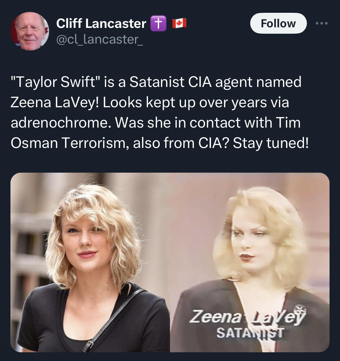 Taylor Swift is really Anton Lavey’s daughter Zeena, according to this