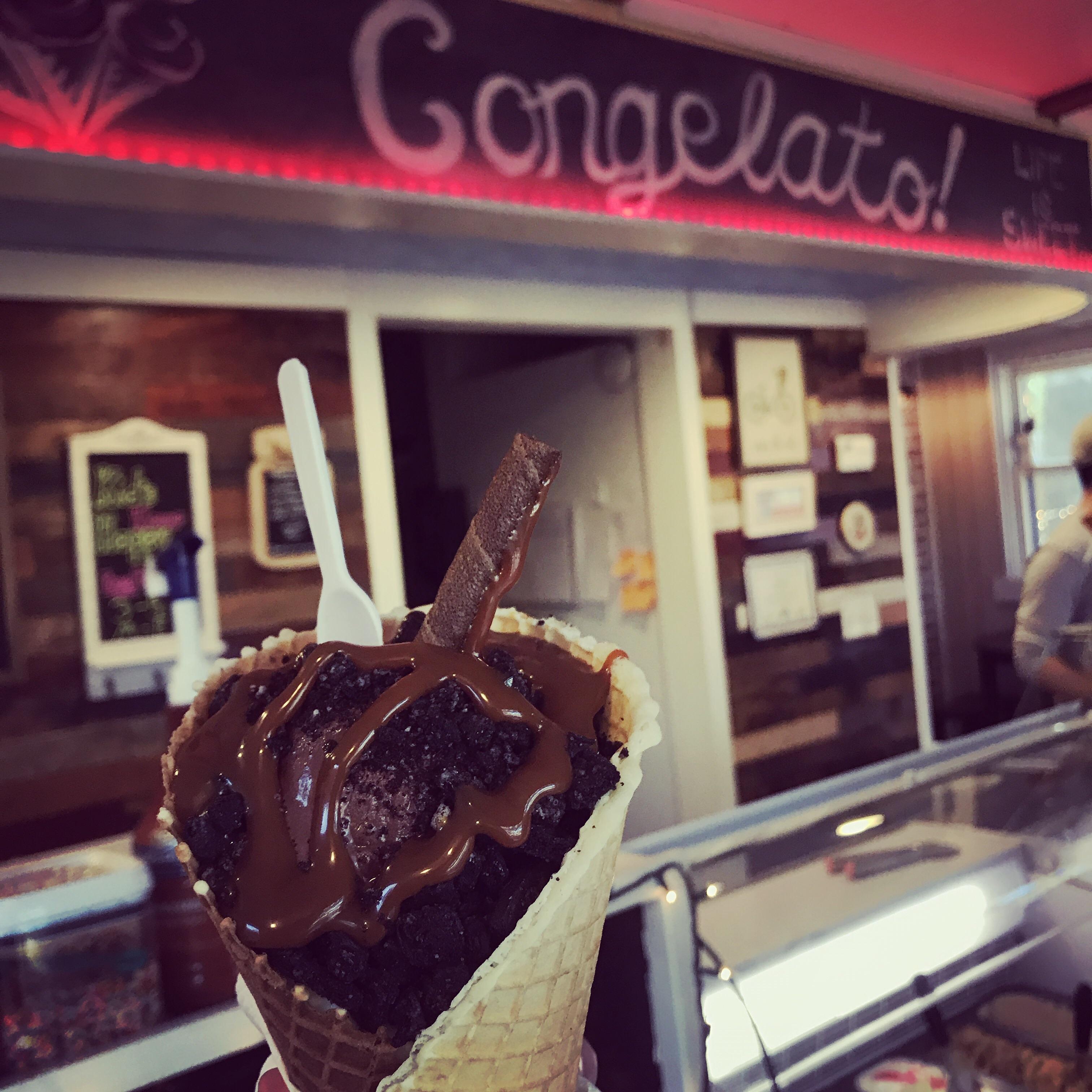 A chocolate gelato cone by “Congelato” (Helotes,TX) r/FoodPorn