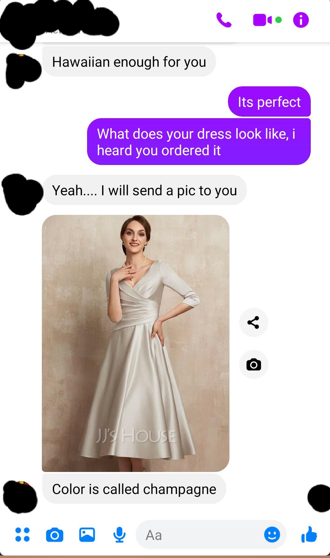 My almost mother in law just showed me the dress she will be wearing to