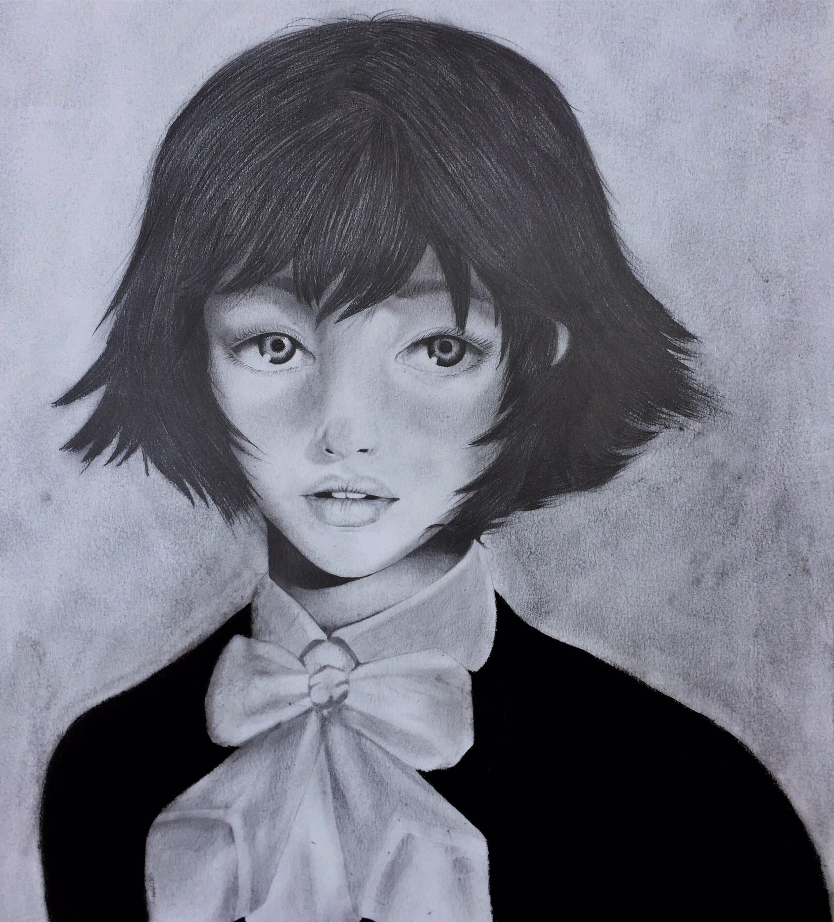 Realism at manga style. Graphite & charcoal drawing