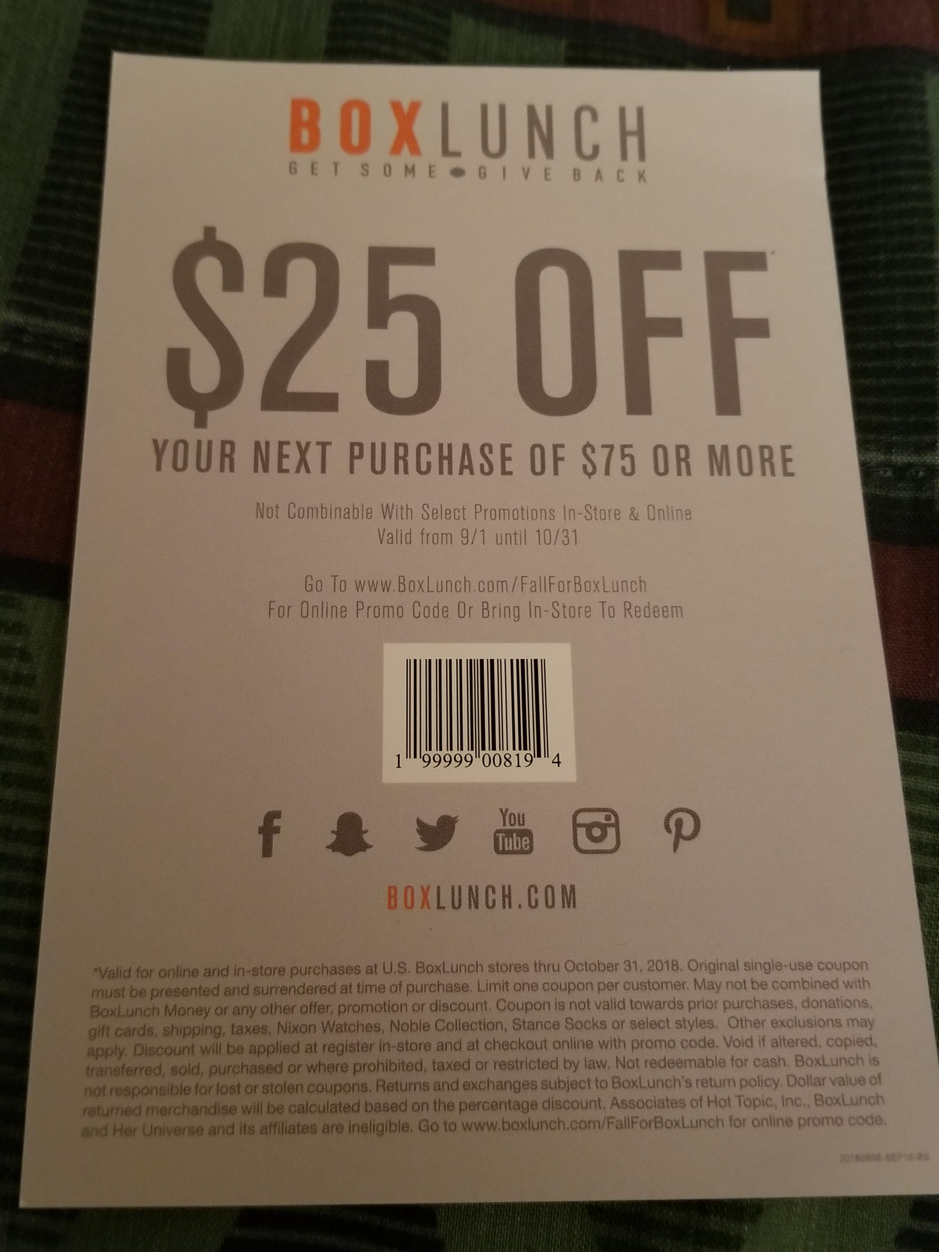 Box Lunch Coupon I'm not going to use..Enjoy! r/funkopop