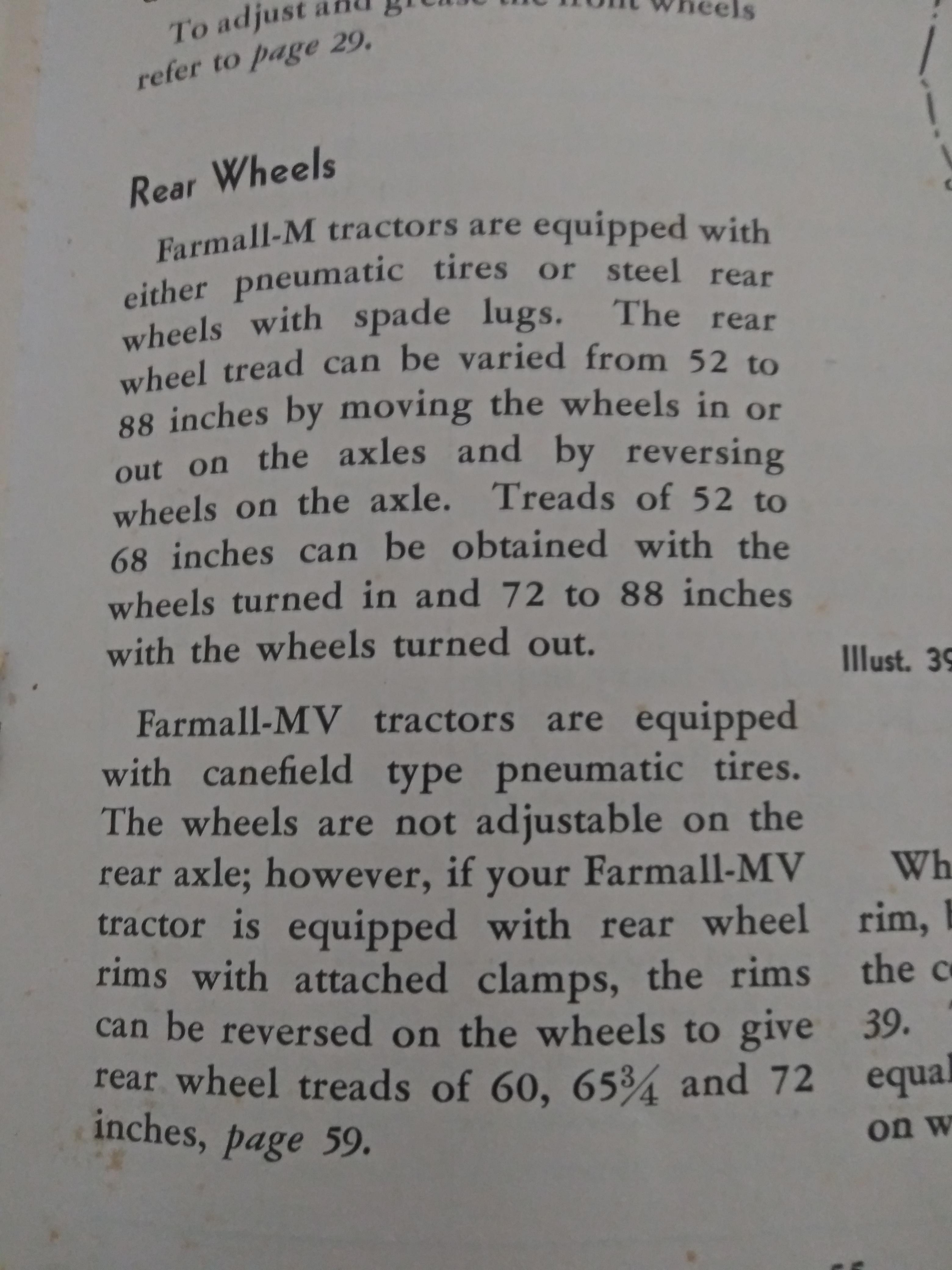 Farmall m rear wheel spacing r/tractors
