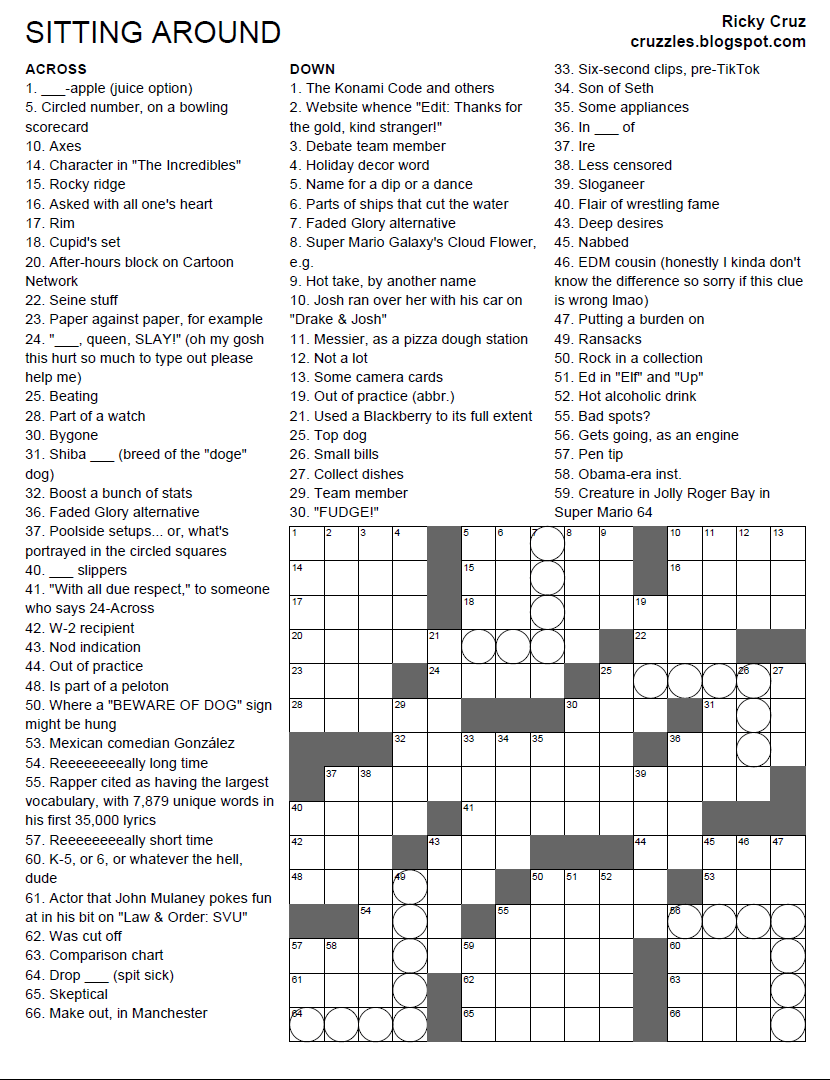 Puzzle Sitting Around crossword