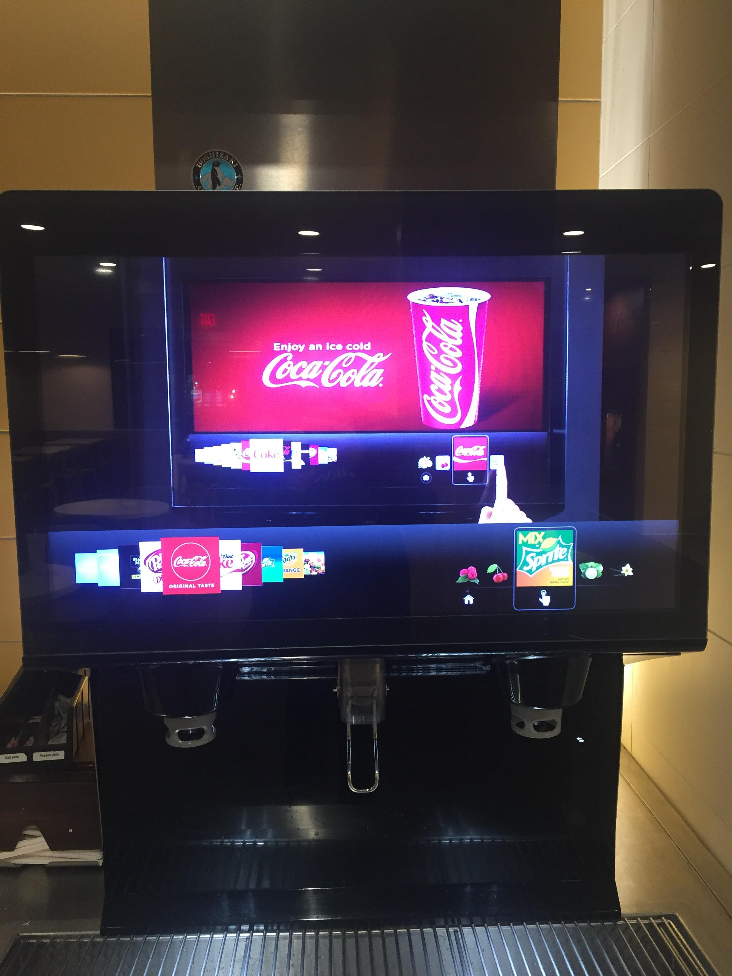 Digital Coke fountain at McDonald’s w/ flavor shot options. r