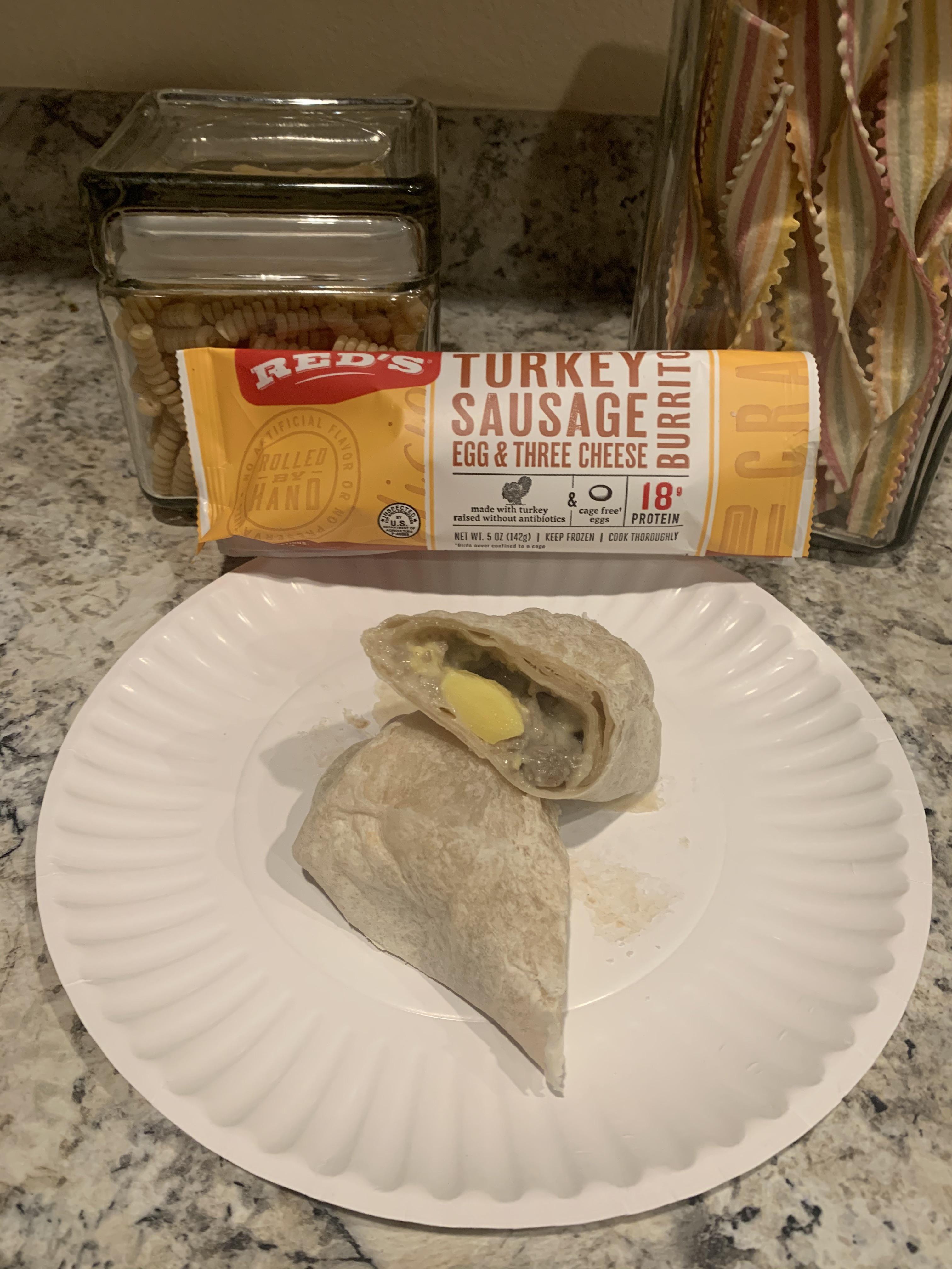 Red’s Turkey Sausage Egg & Three Cheese Burrito. A lot better then the last ones, even the