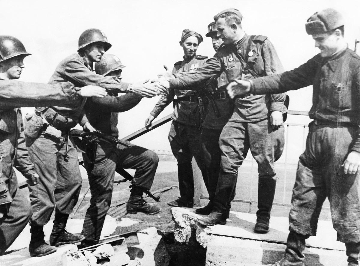 April 25, 1945, it’s Elbe Day. United States and Soviet troops meet in