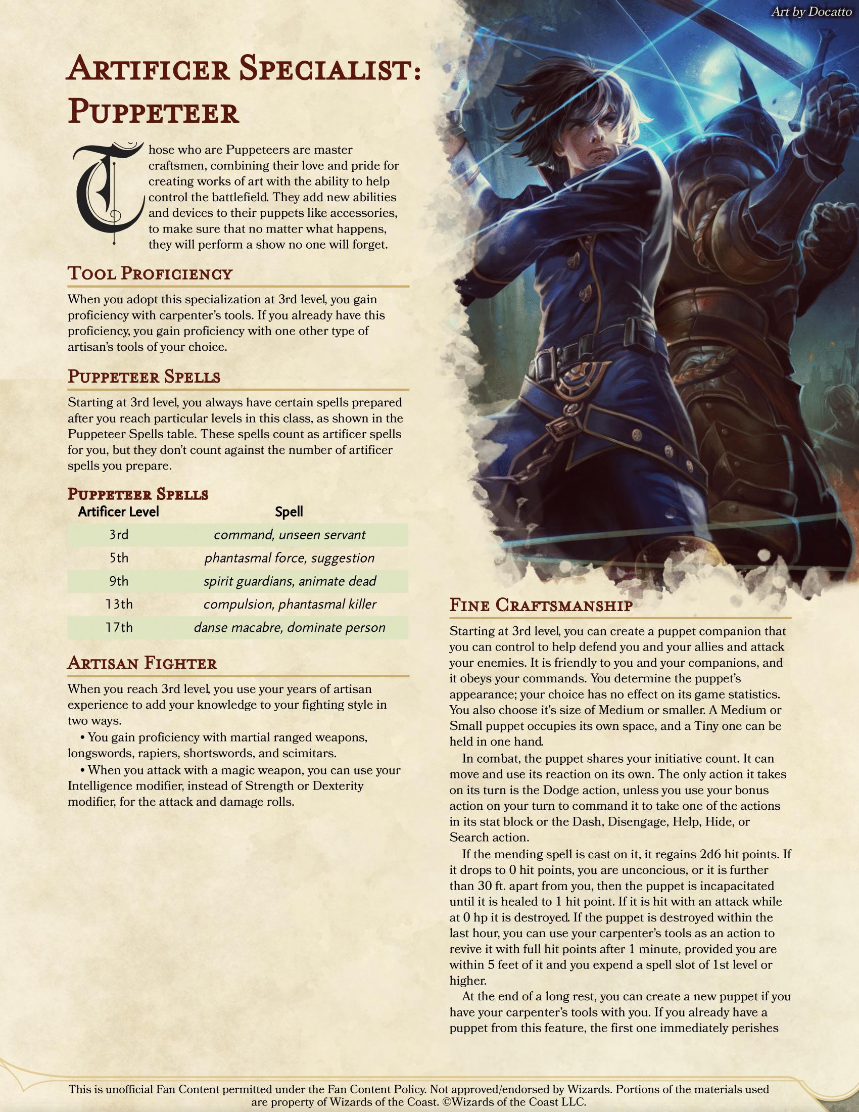 [Homebrew][OC] The Puppeteer An Artificer Specialist who uses their