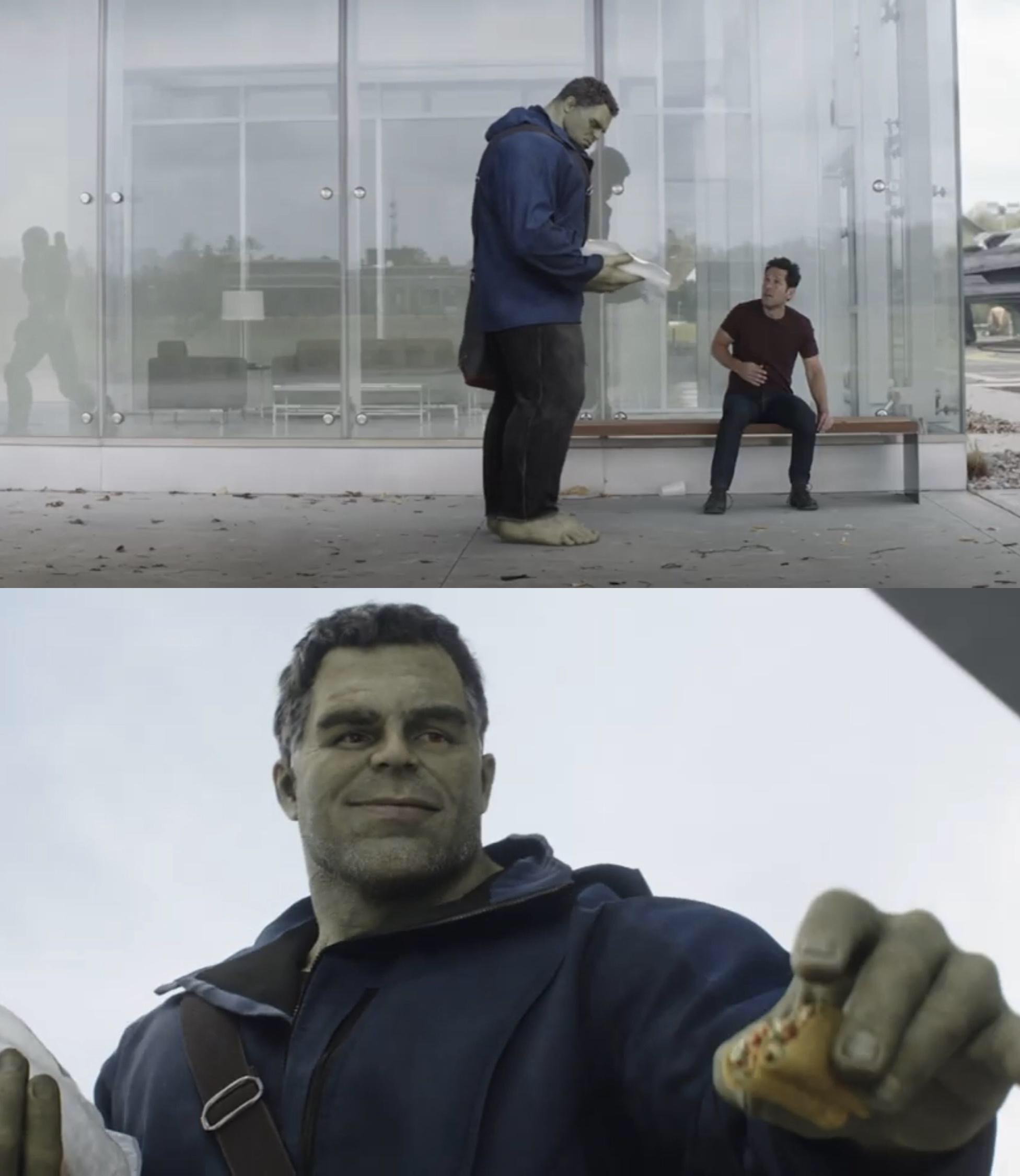 In Avengers Endgame Hulk gives a taco to AntMan, this scene was
