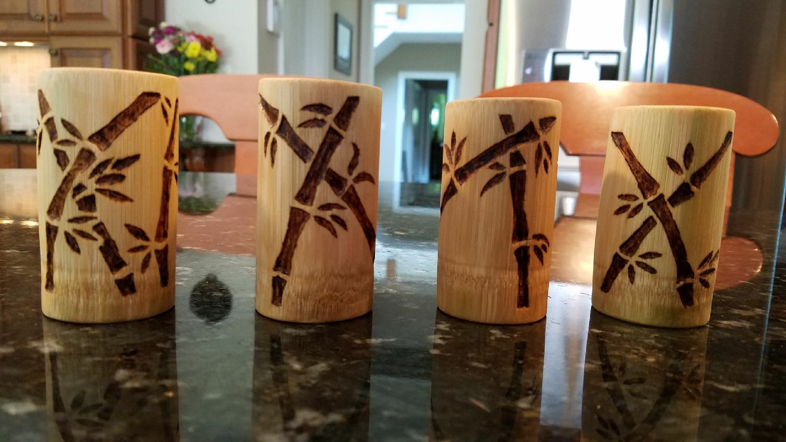 A bamboo shot glass set that I carved and burned as a gift! What do y