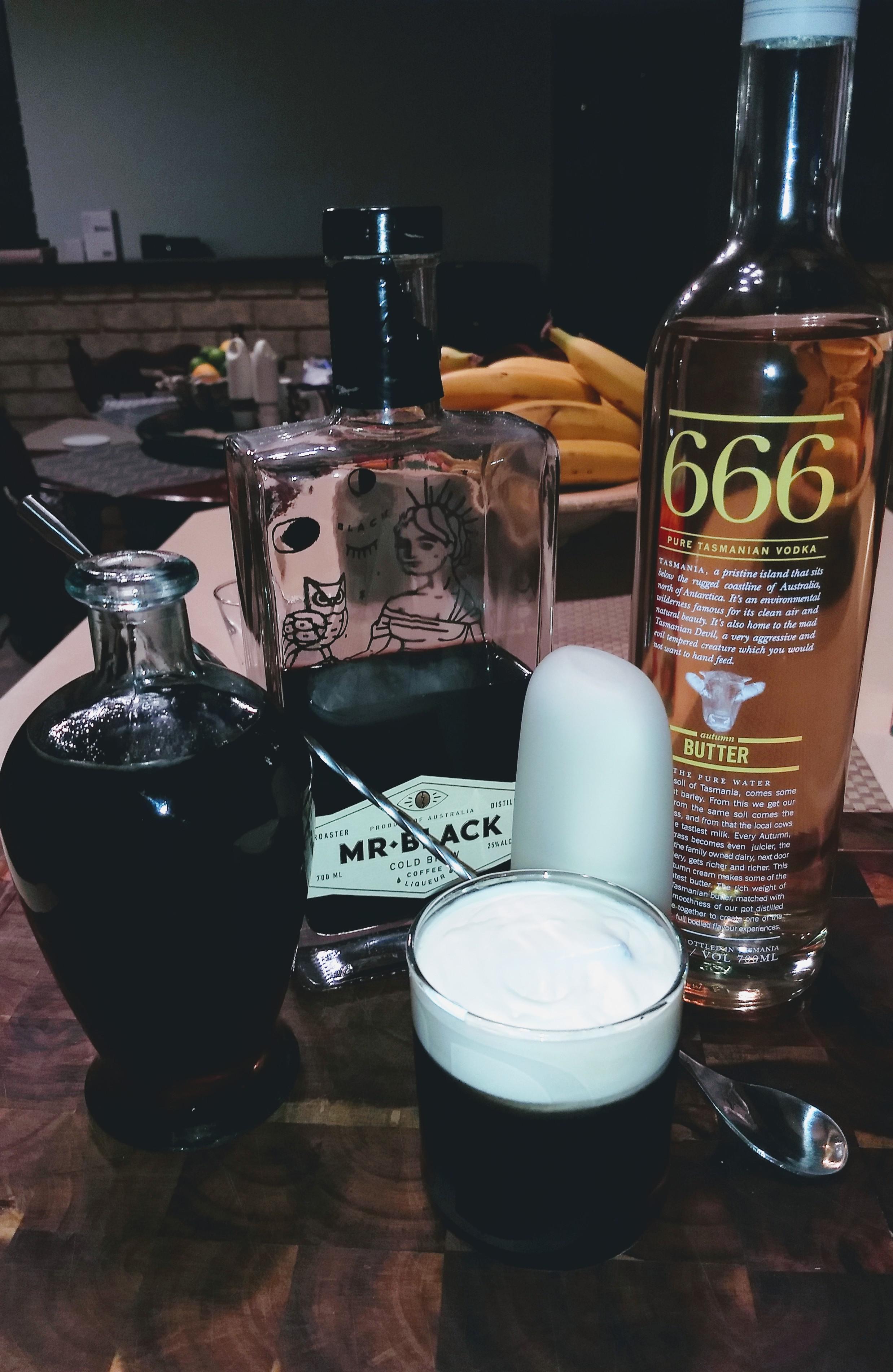 My White Russian Butter Vodka, Mr Black and a Demerara Simple. r