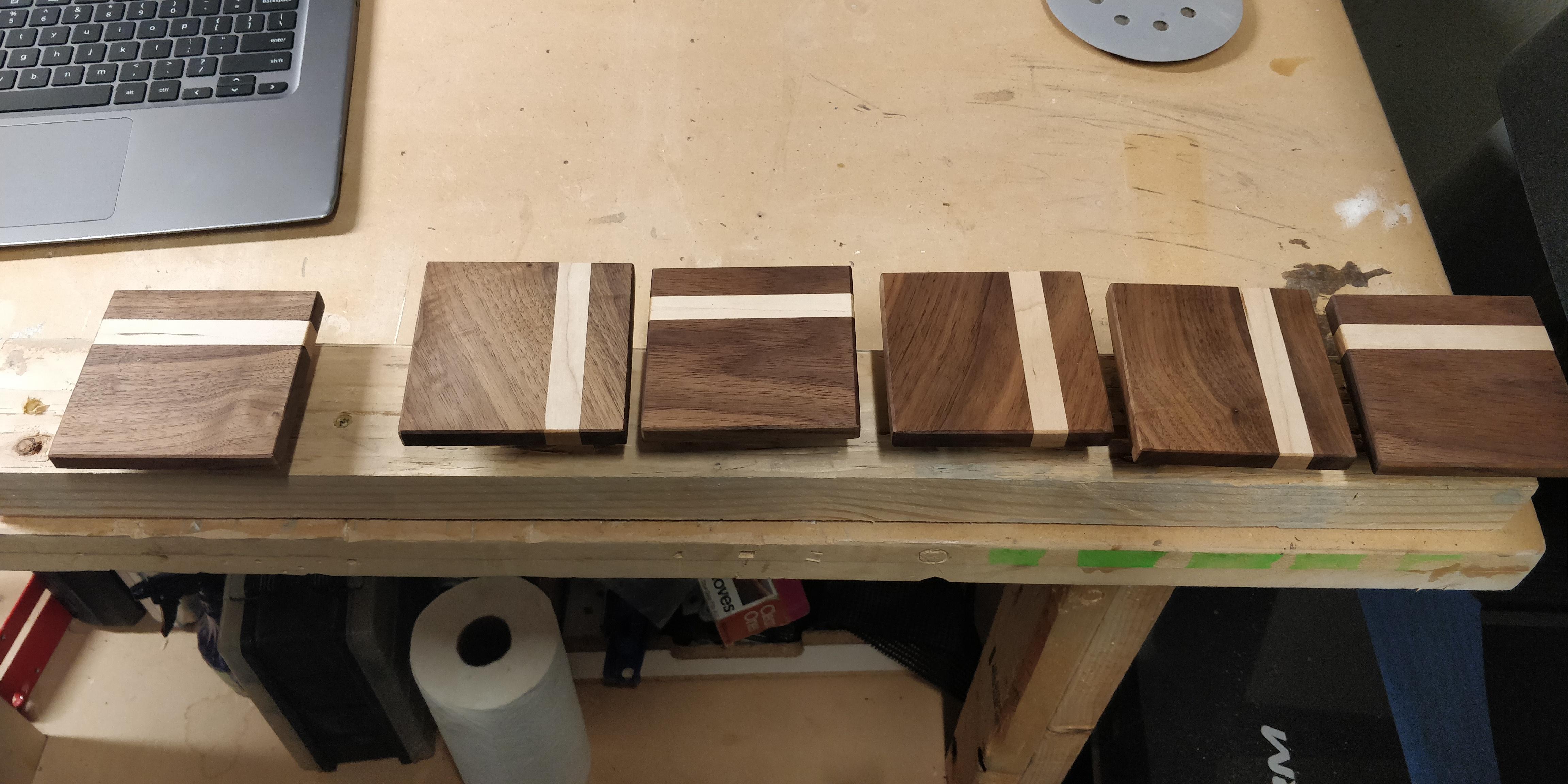 Putting finish on my Christmas coasters r/woodworking