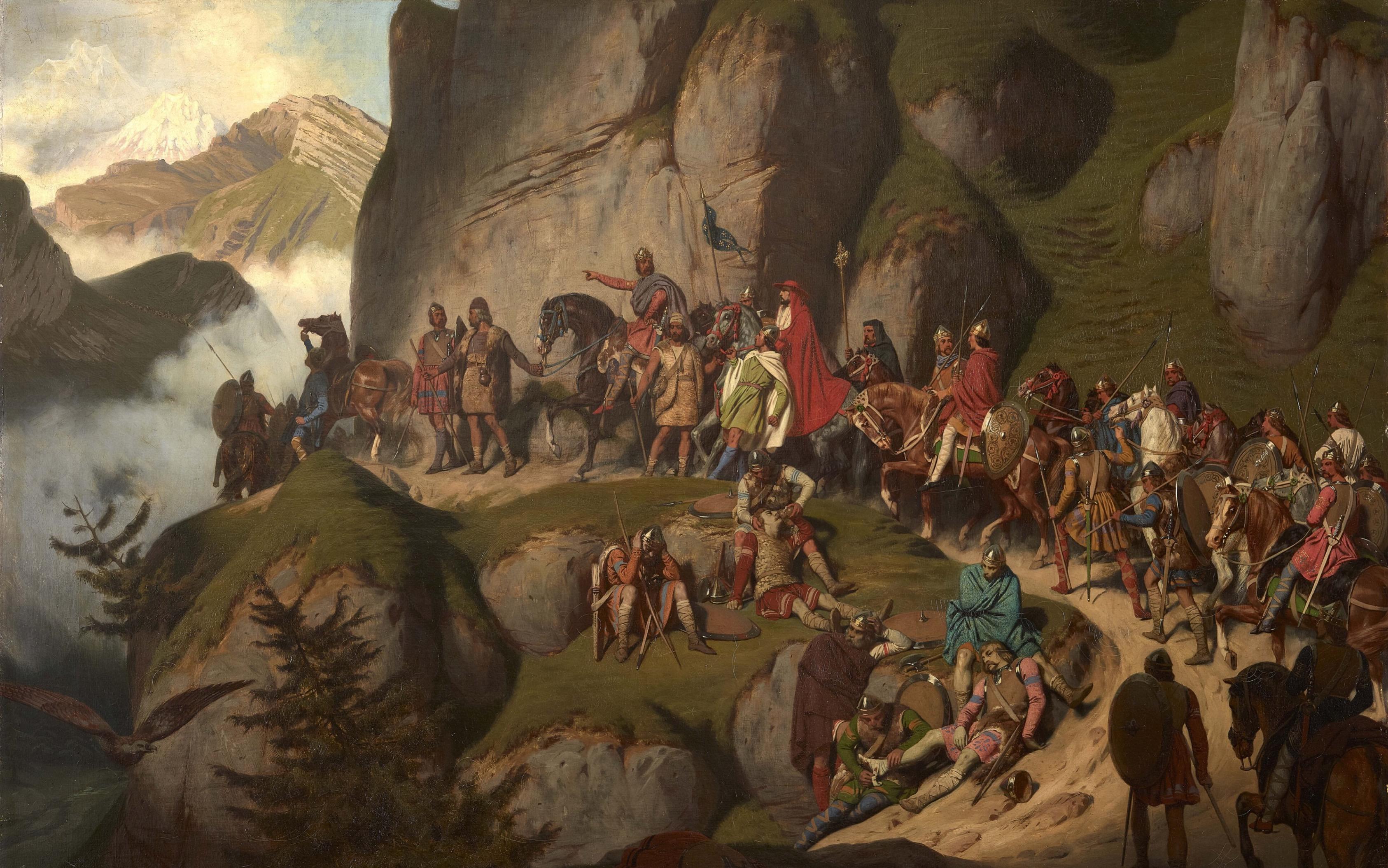 Charlemagne, king of the Franks, crosses the Alps in 773 by Eugène