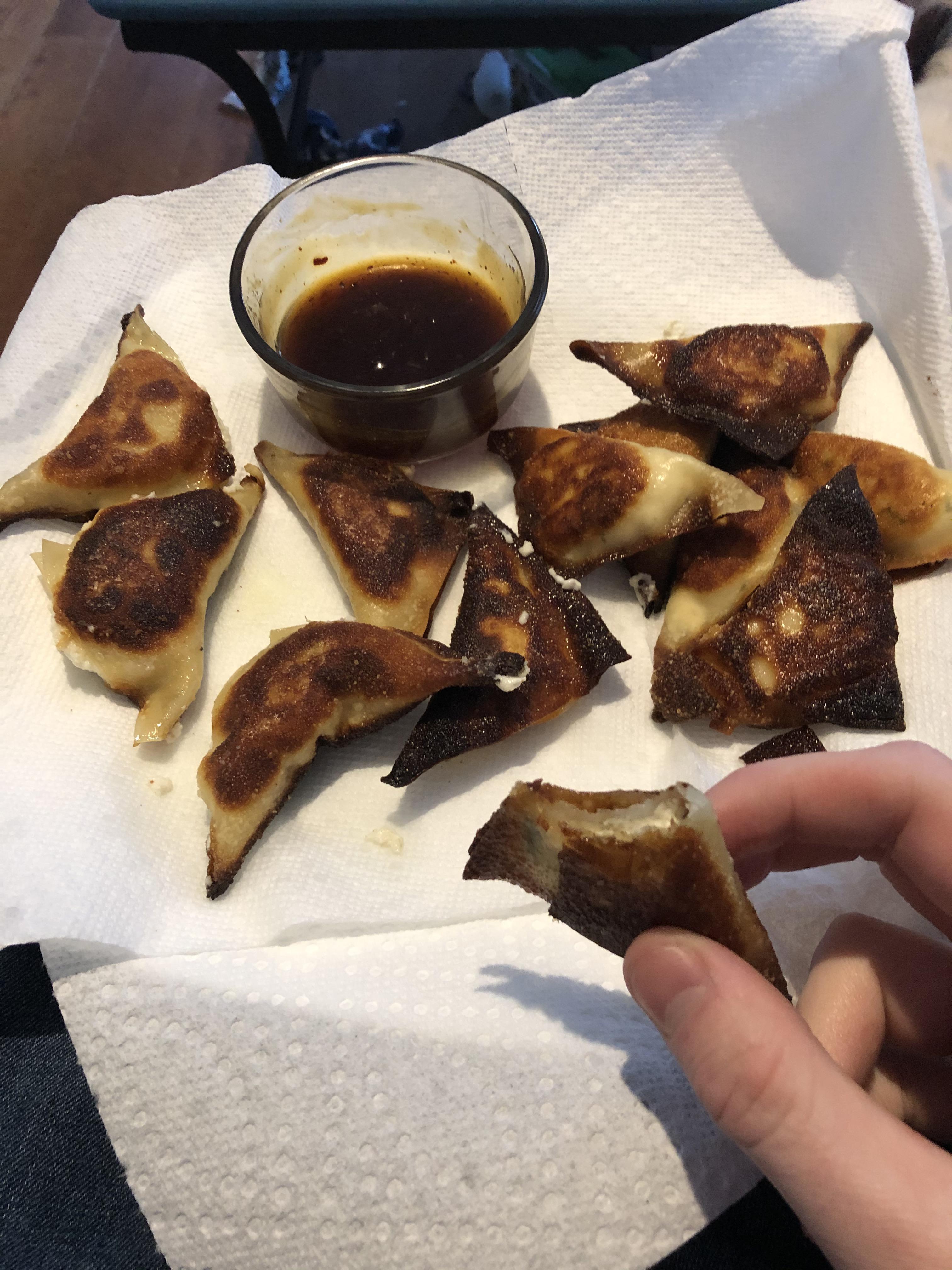 Tofu cream cheese wontons, freshly fried and still greasy r