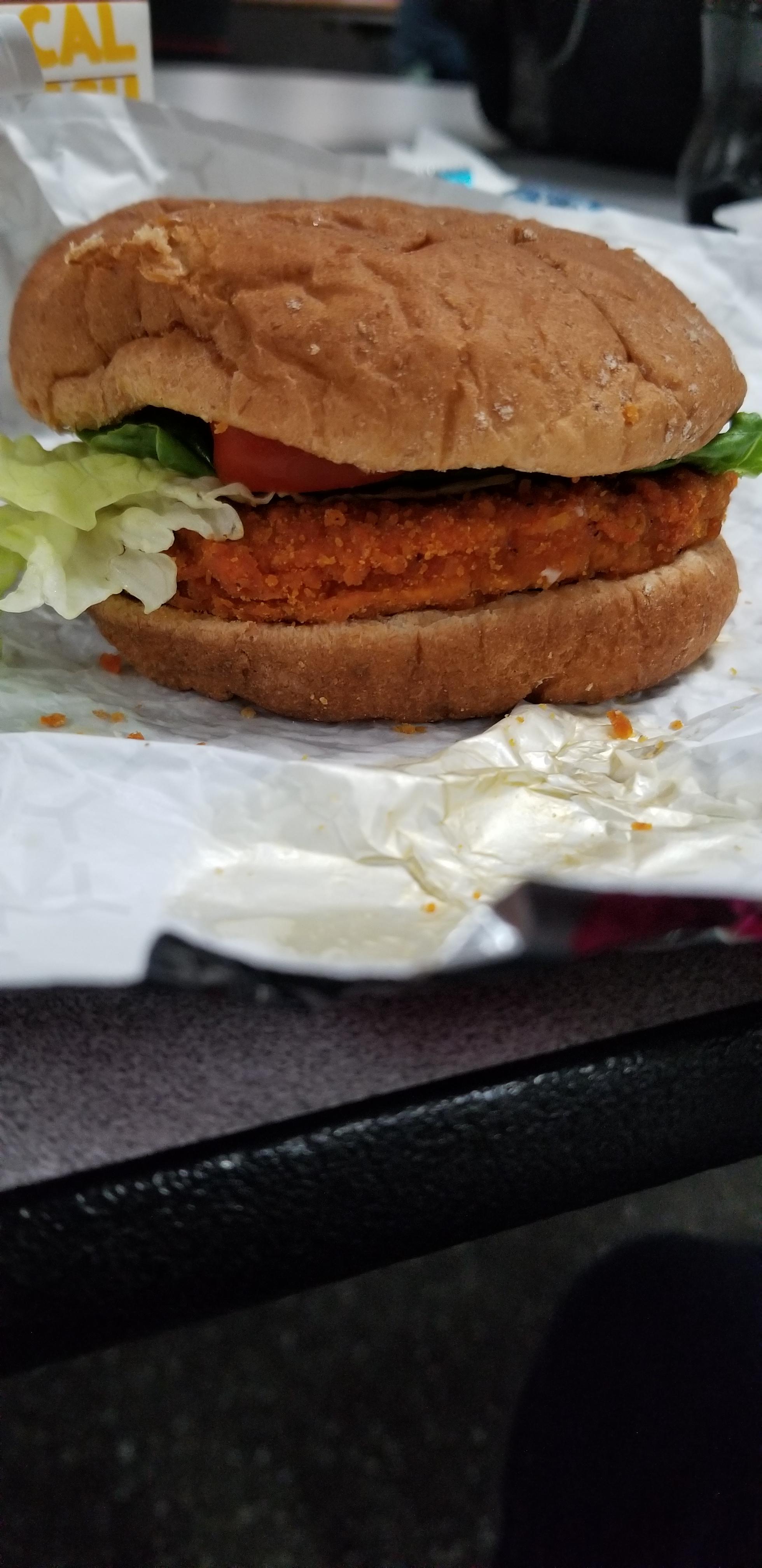 The school chicken sandwich with school lettuce, tomato and mayonnaise