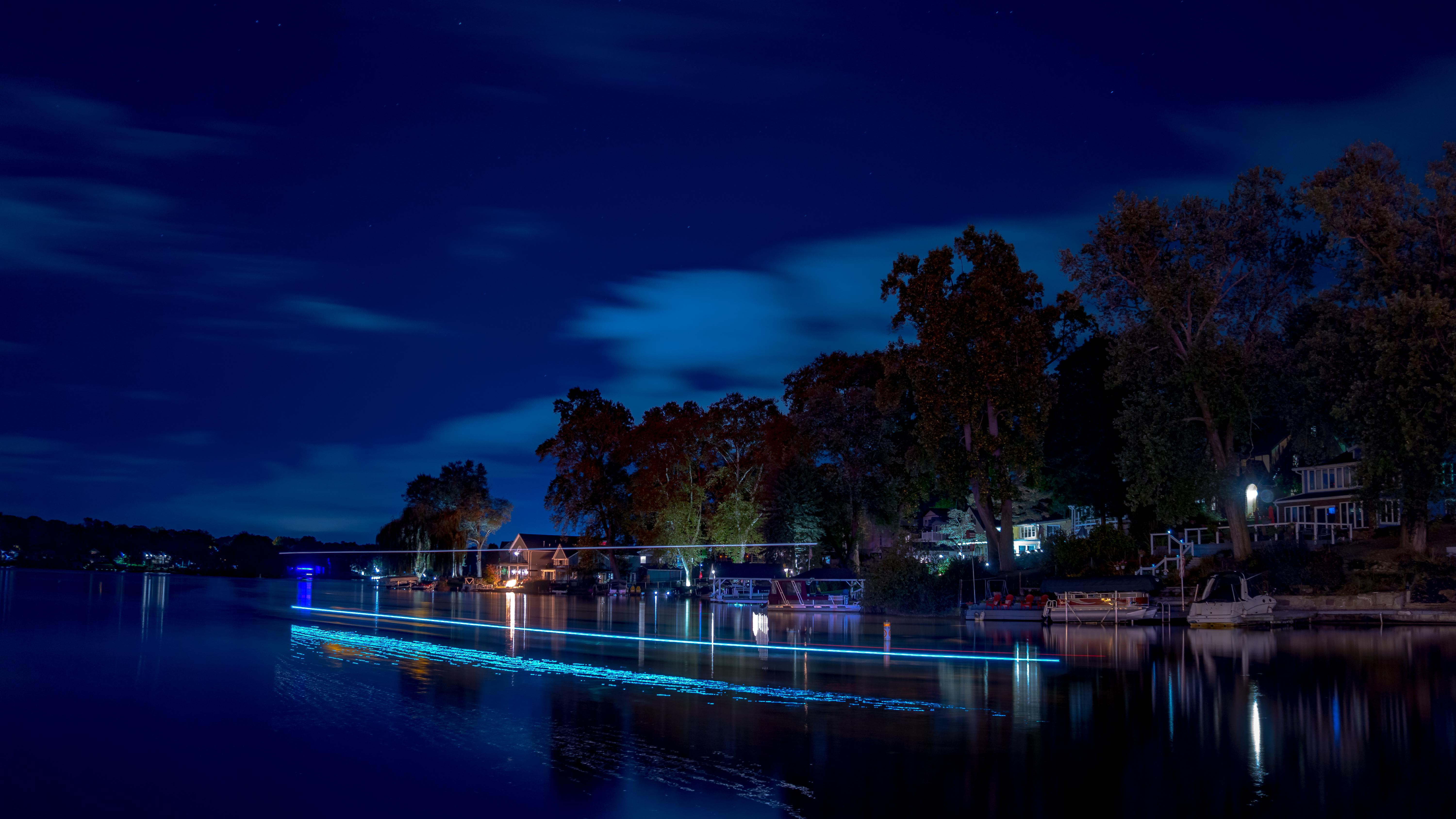 Boat Lights Portage Lakes, Akron, Ohio [OC] [6000x3376] r/ExposurePorn