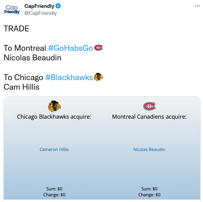 Nicolas Beaudin traded for Cam Hillis r/lavalrocket