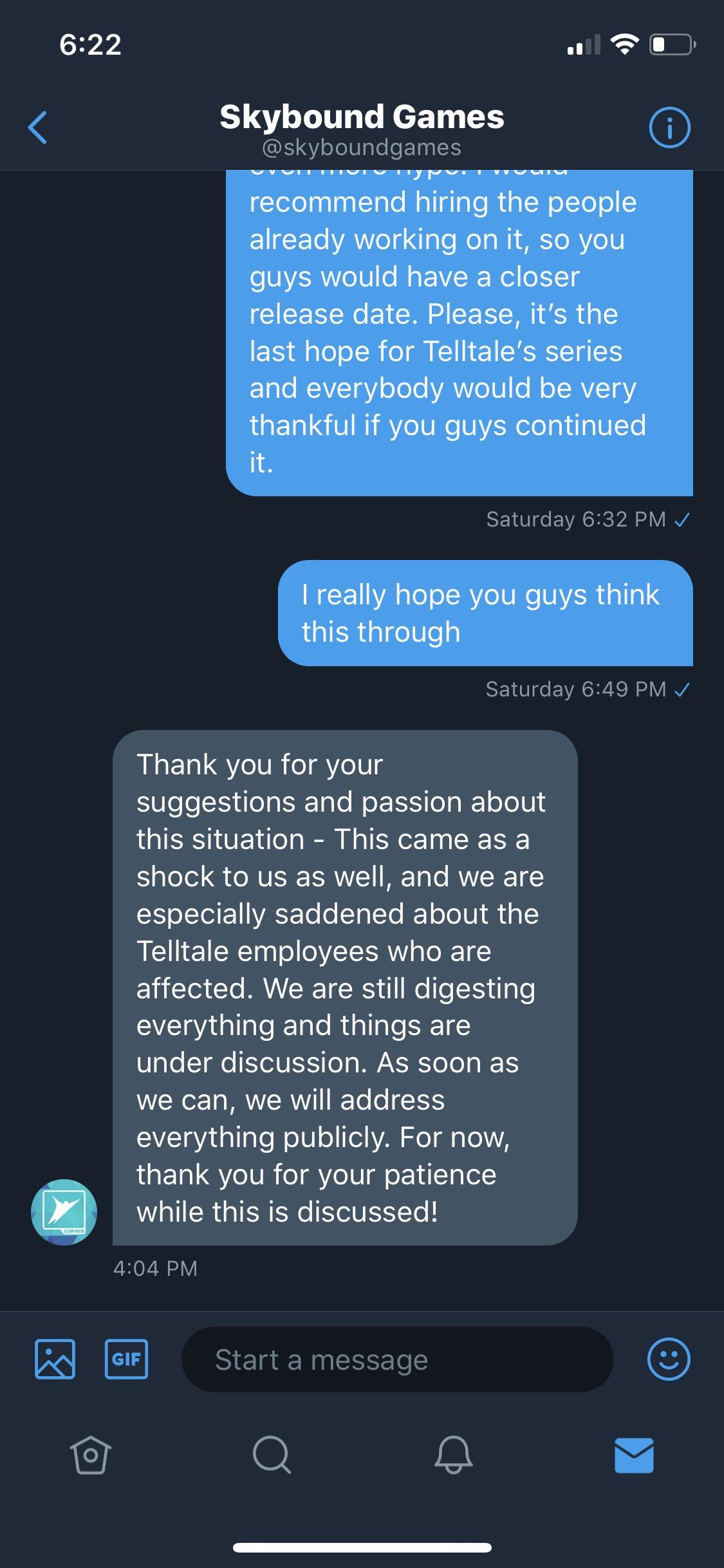 Skybound Games responded to my Twitter DM TheWalkingDeadGame