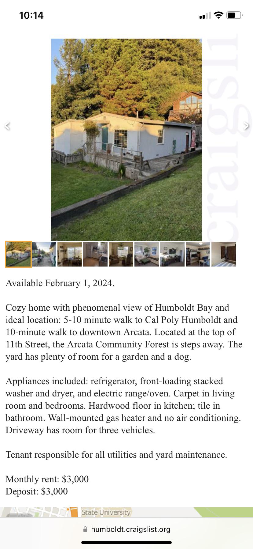 to Arcata where 3k a month doesn’t get you yard maintenance or