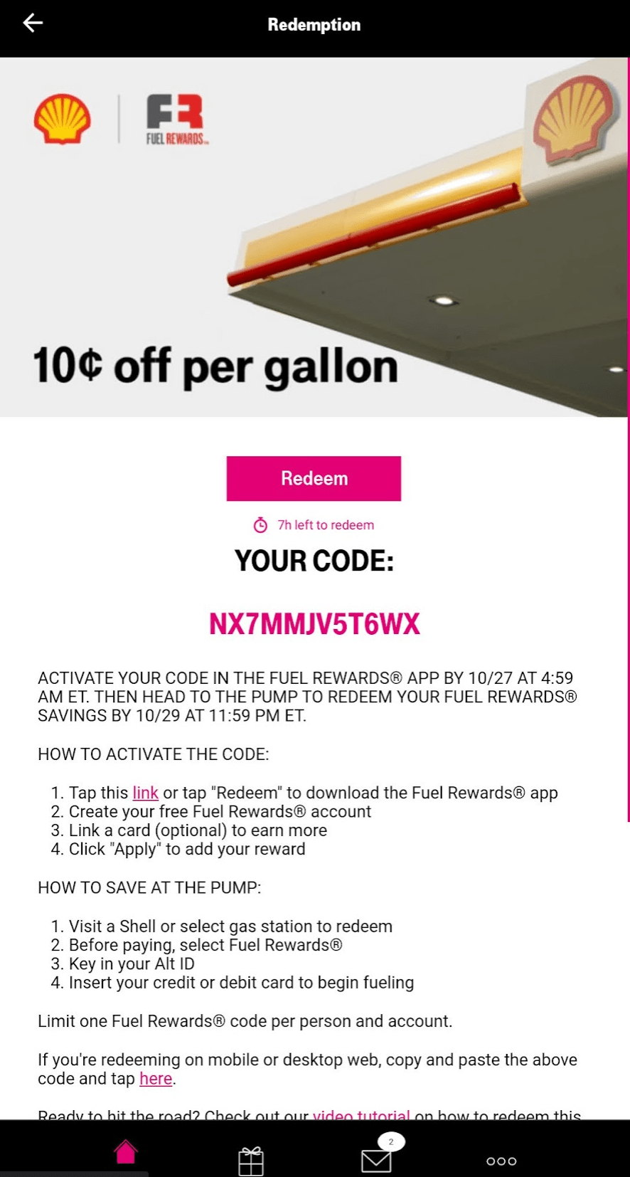Fuel Rewards Code r/SingleUseCodes