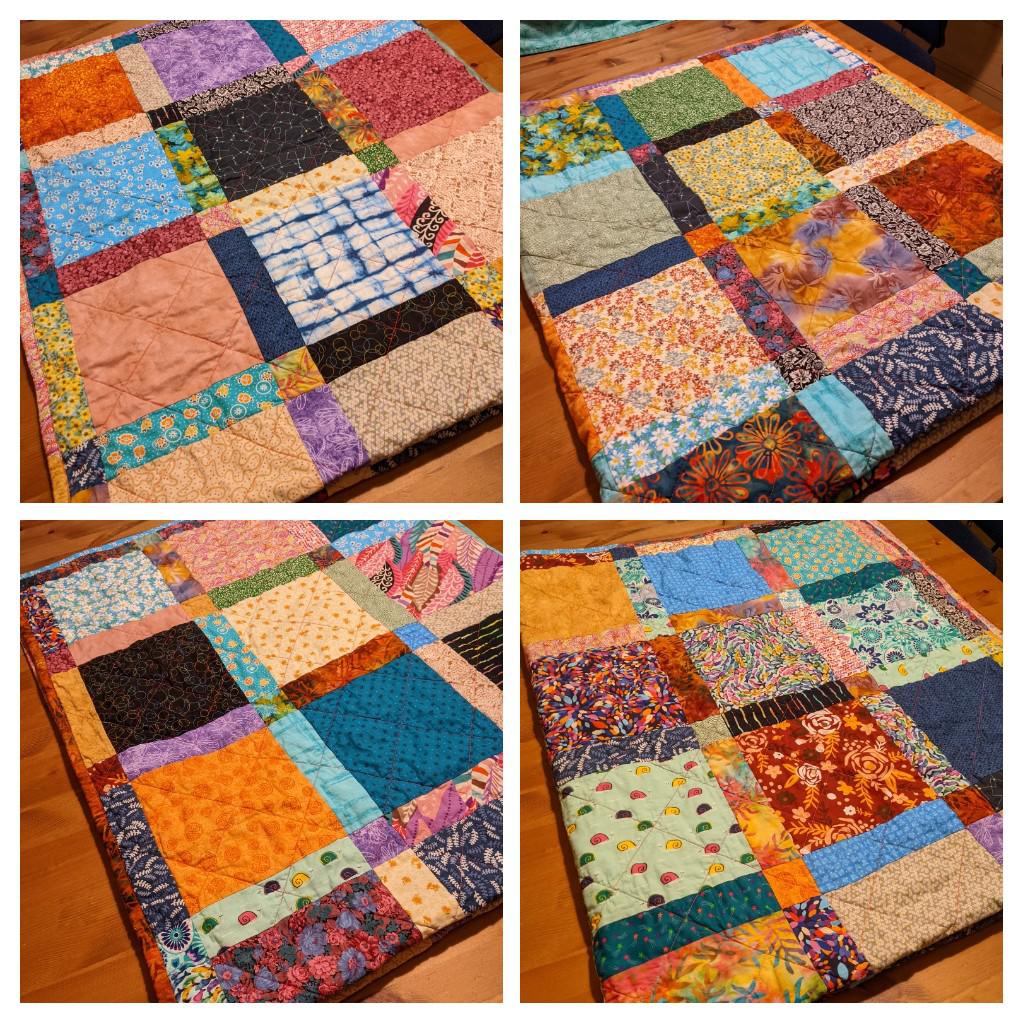 This quilt is made from 44 different fabrics. Shown in quarters, as I