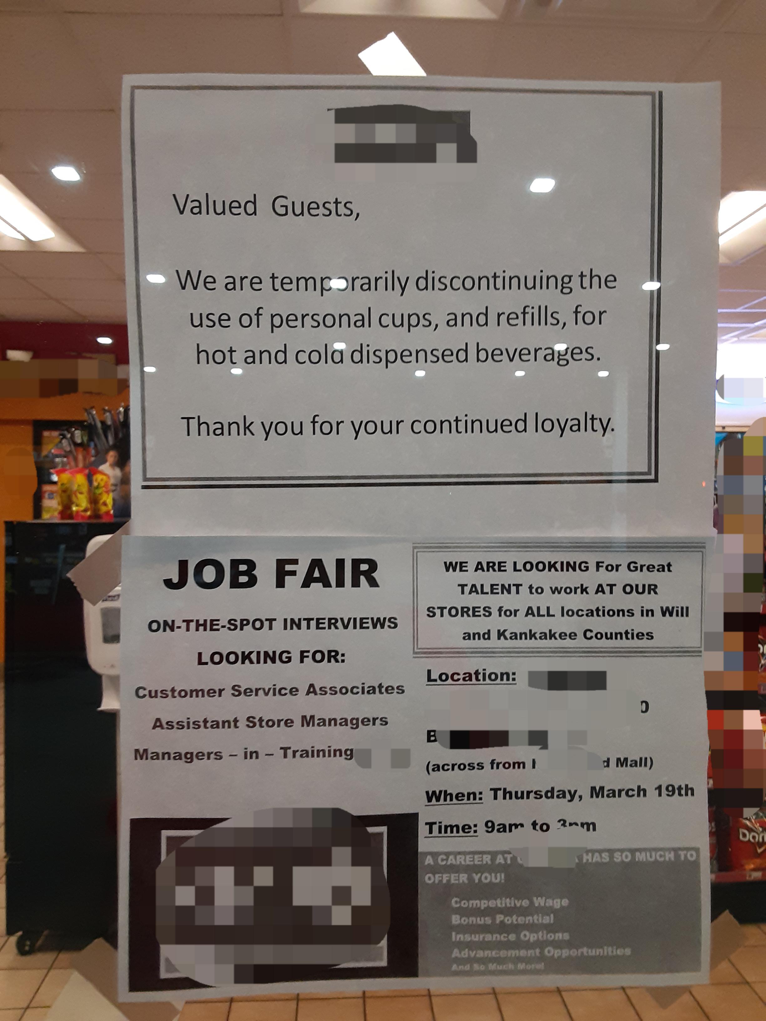 You can't use personal cups for refills due to health concerns, but if