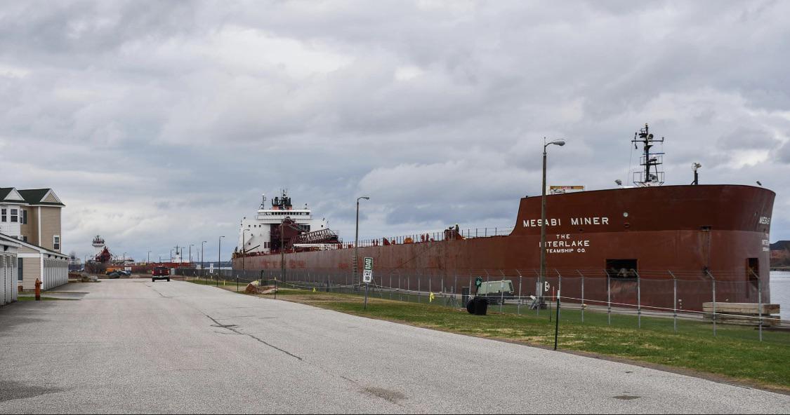 Mesabi Miner at the West Pier of the Soo Locks, tied up while crew gets