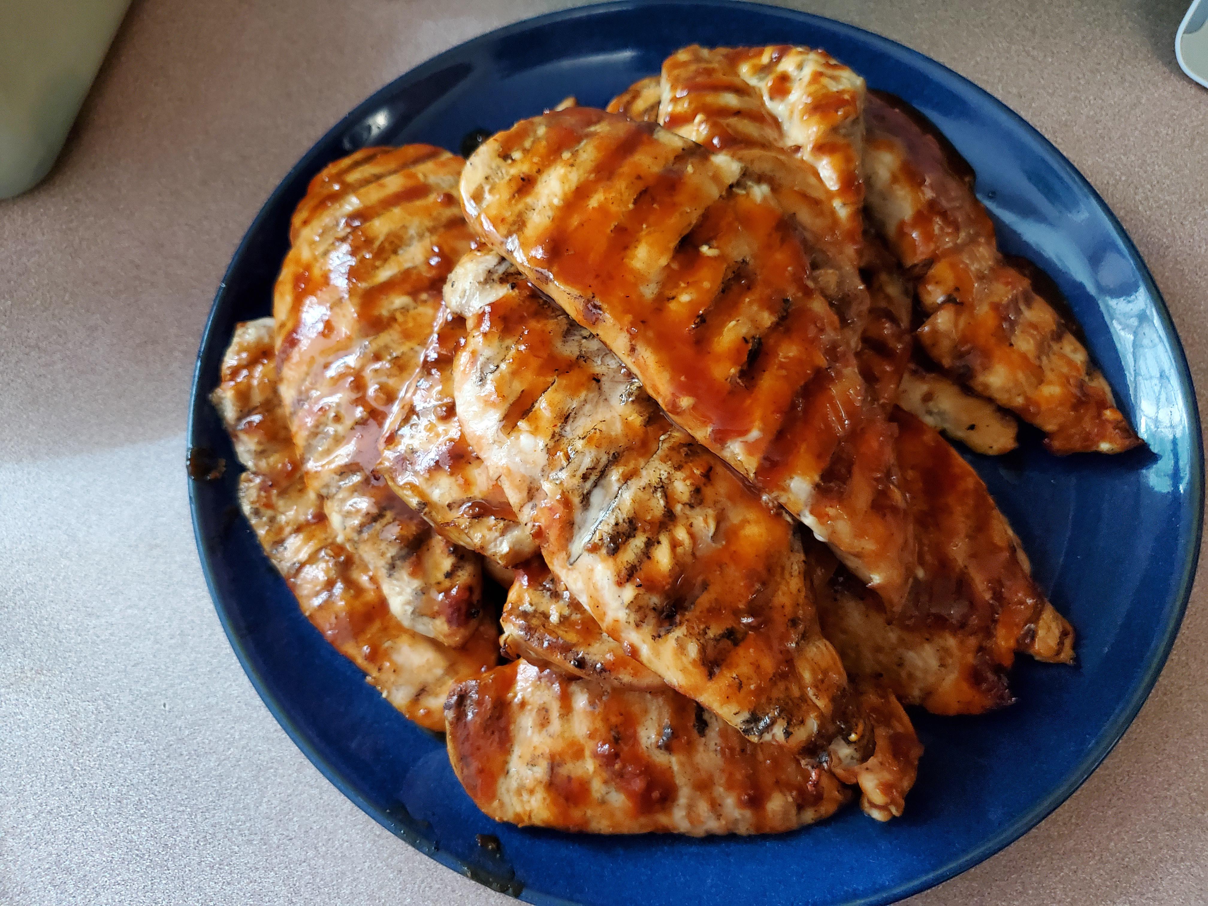 Classic style chicken breasts with BBQ sauce r/grilling