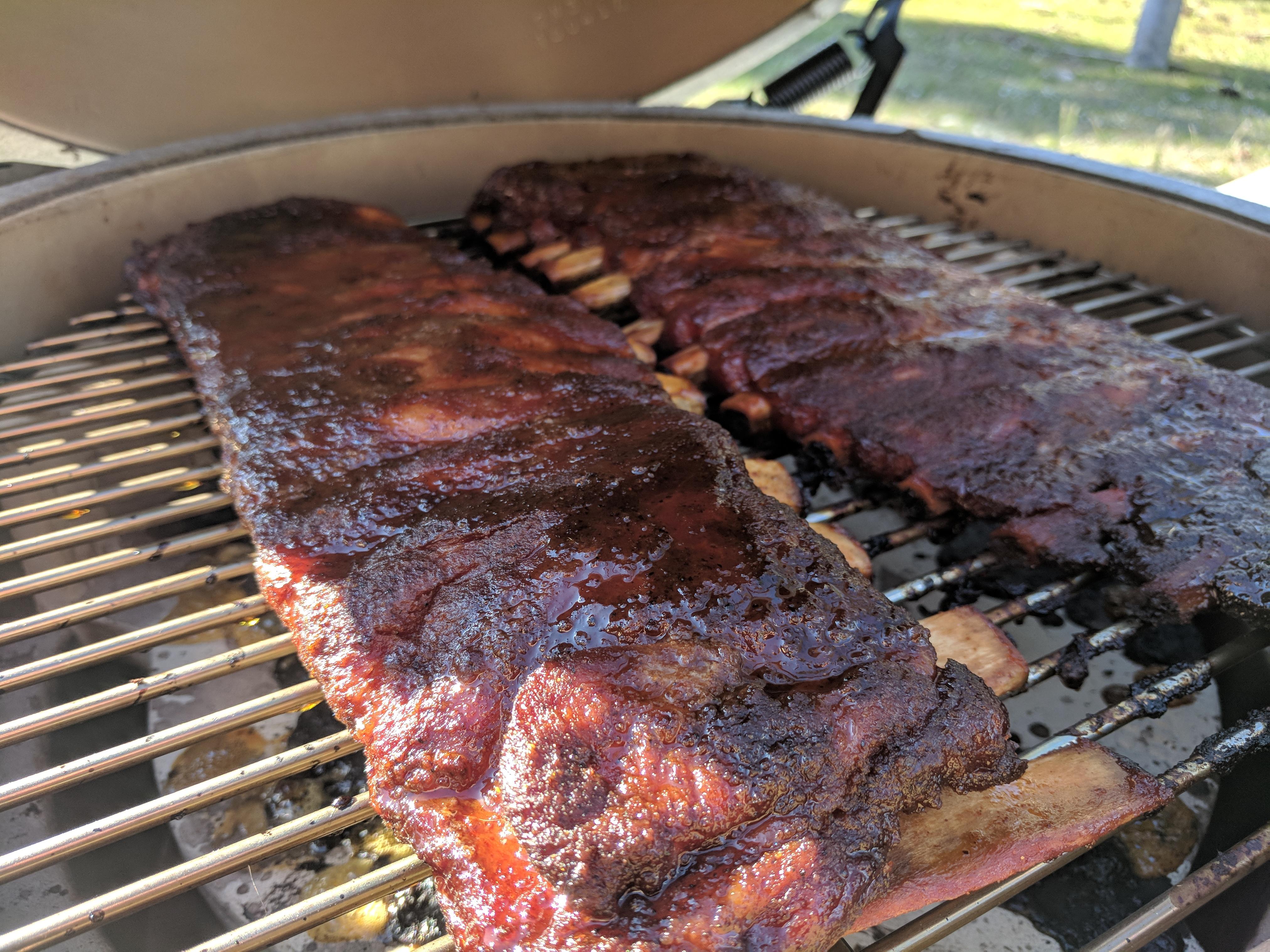 Smoked up some spare ribs for my first time using my new Big Green Egg