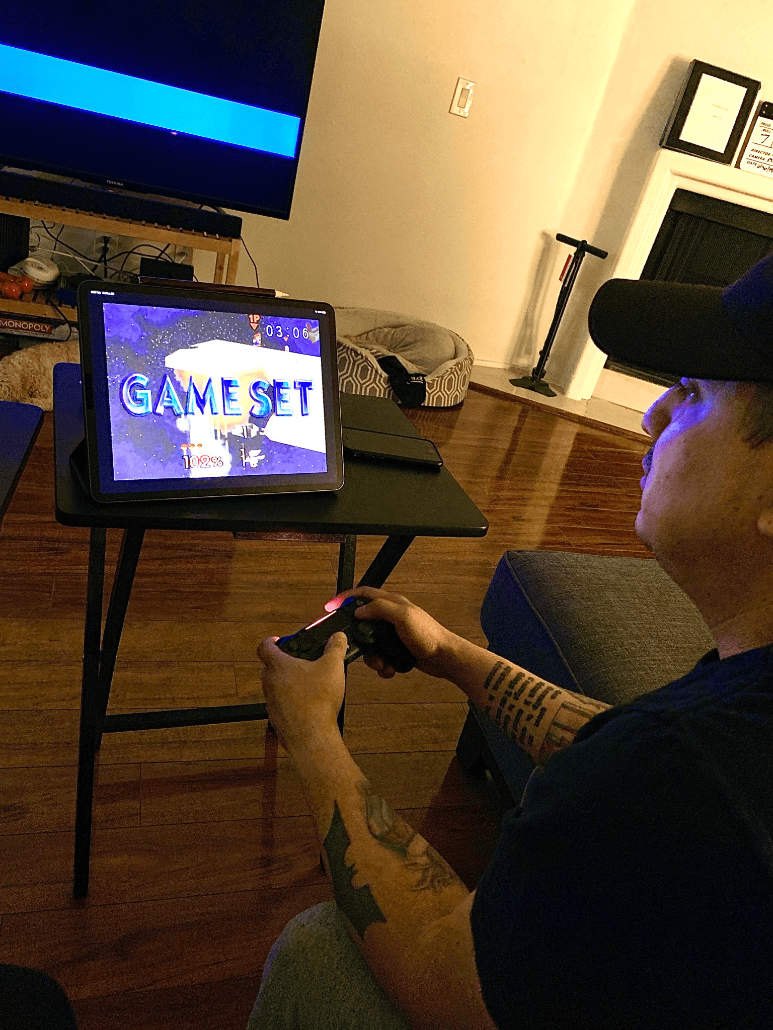 Playing Super Smash Bros on and iPad Pro with a PS4