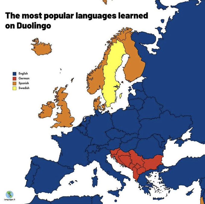 European countries by most popular Duolingo language r/europe