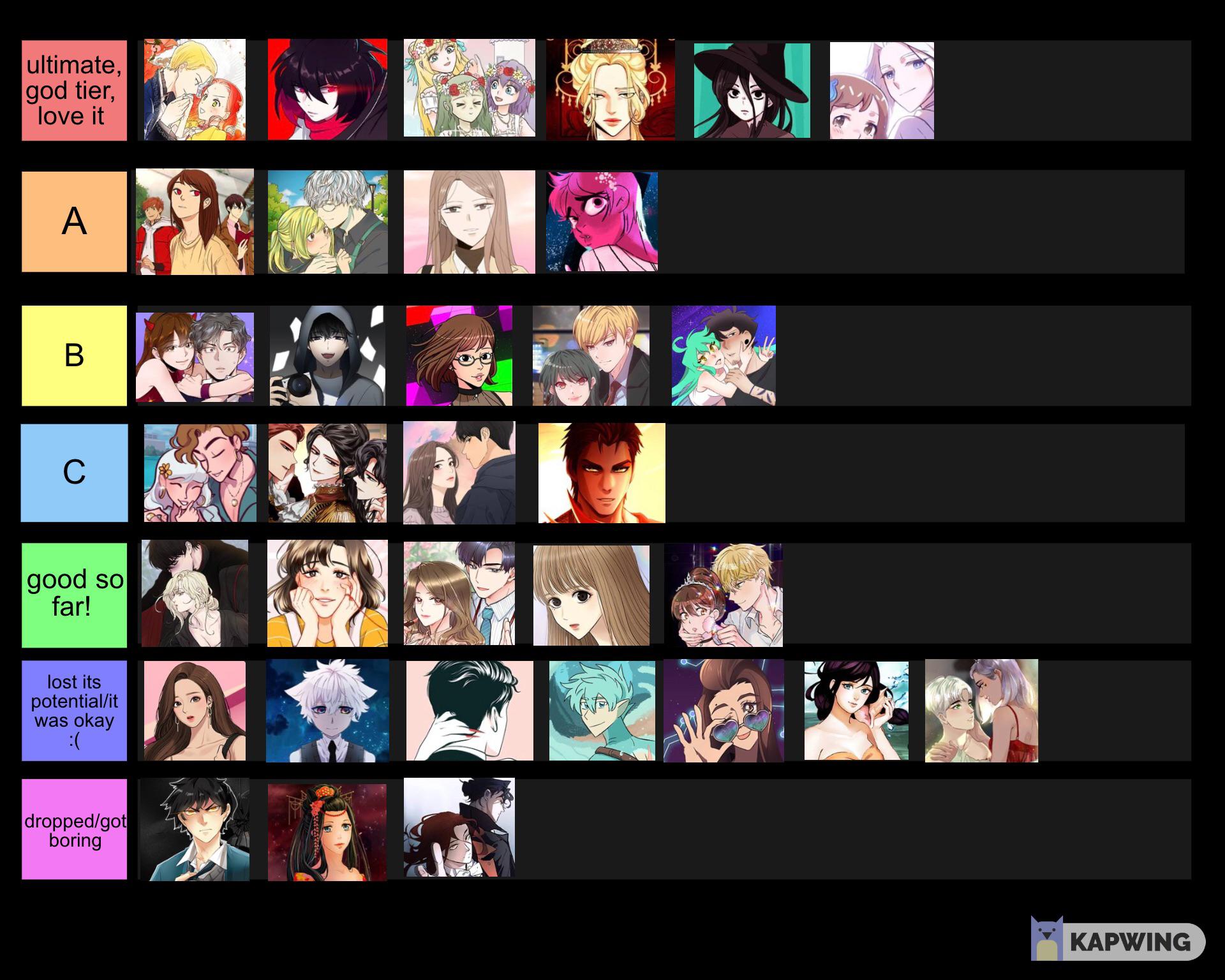 here’s my webtoon tier list, feel free to leave any or