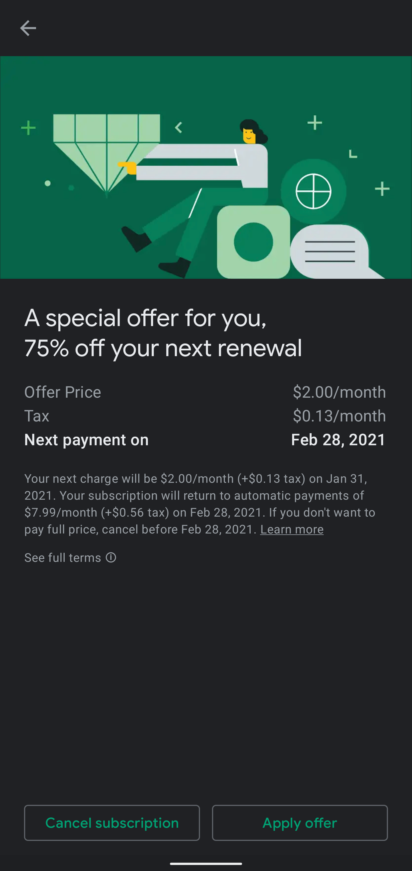 I went to cancel my Furniture and Fashion Plan on the Google Play Store