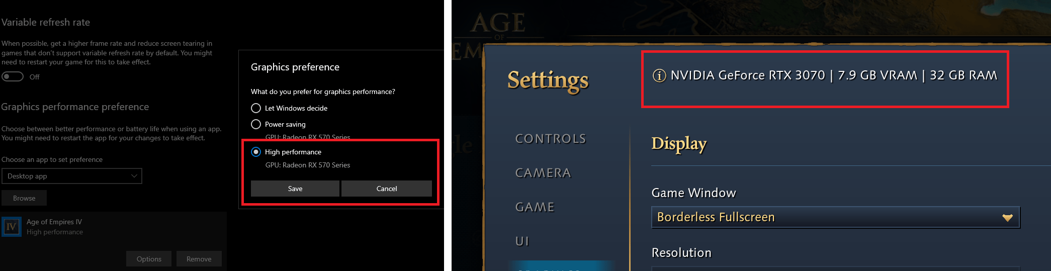 I have two graphics cards and the game uses the wrong one. what can I do ? r/aoe4