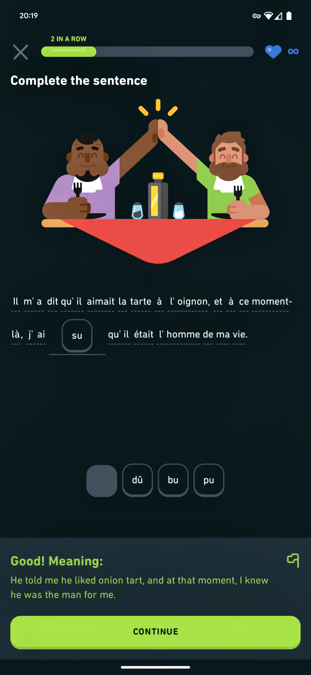 love at first sight, it's love at first onion tart. r/duolingo