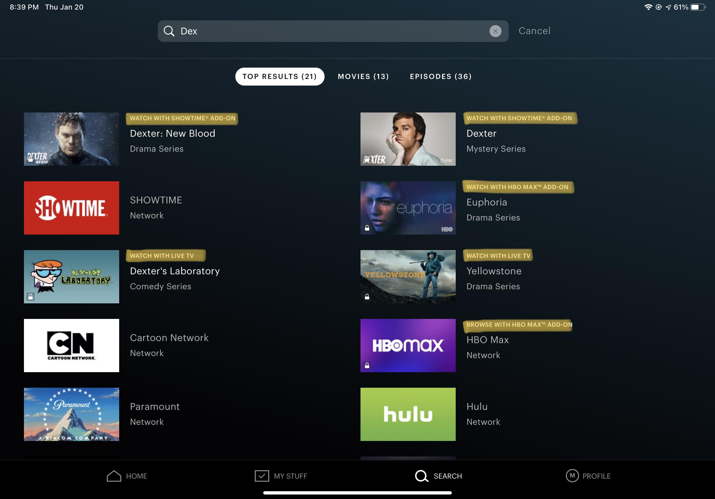 I pay for Hulu and yet every option here (outside of the 4 network