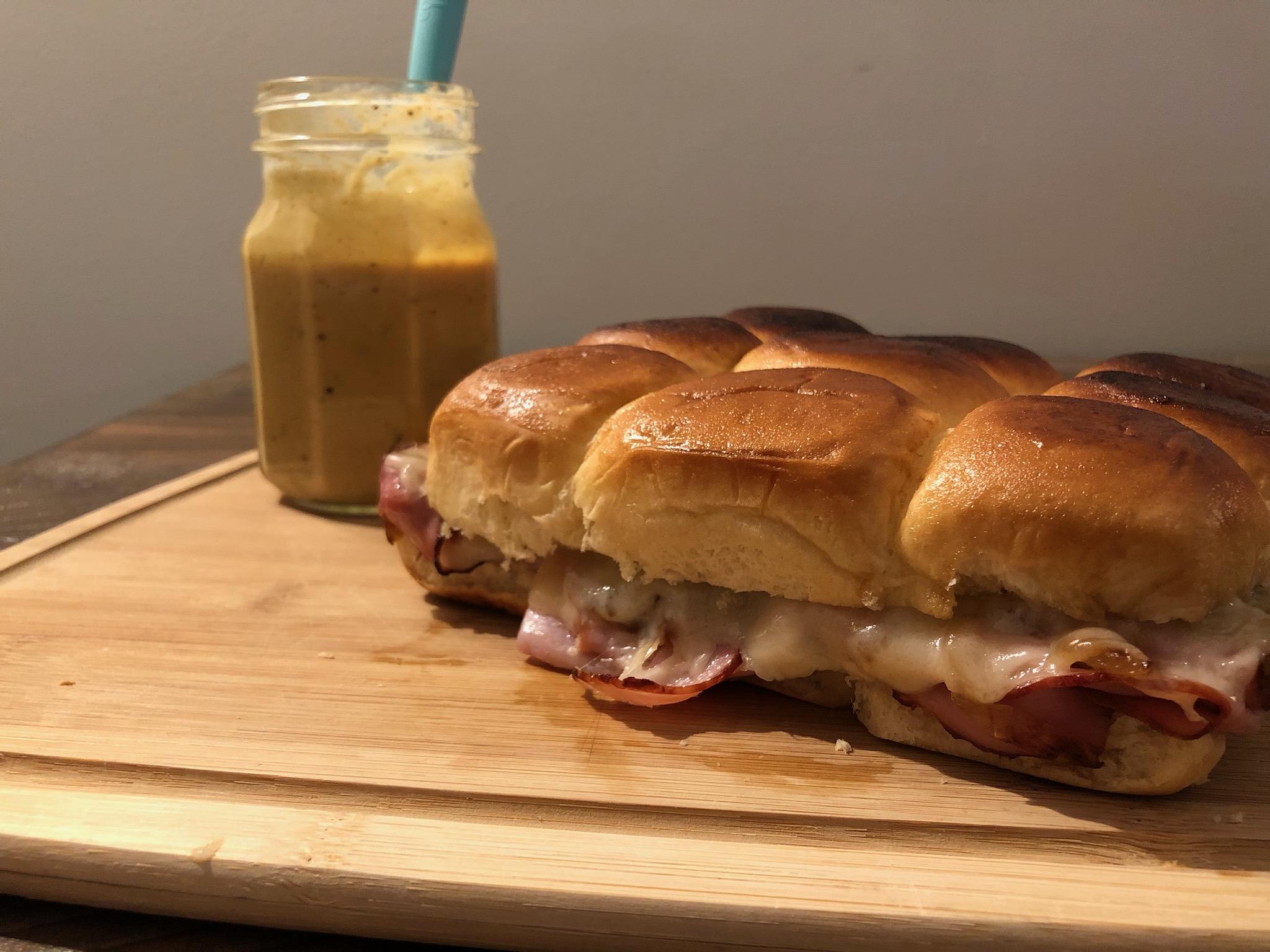 Week 10 Sweet & Savory Hawaiian Roll Ham, Swiss, and Carmelized