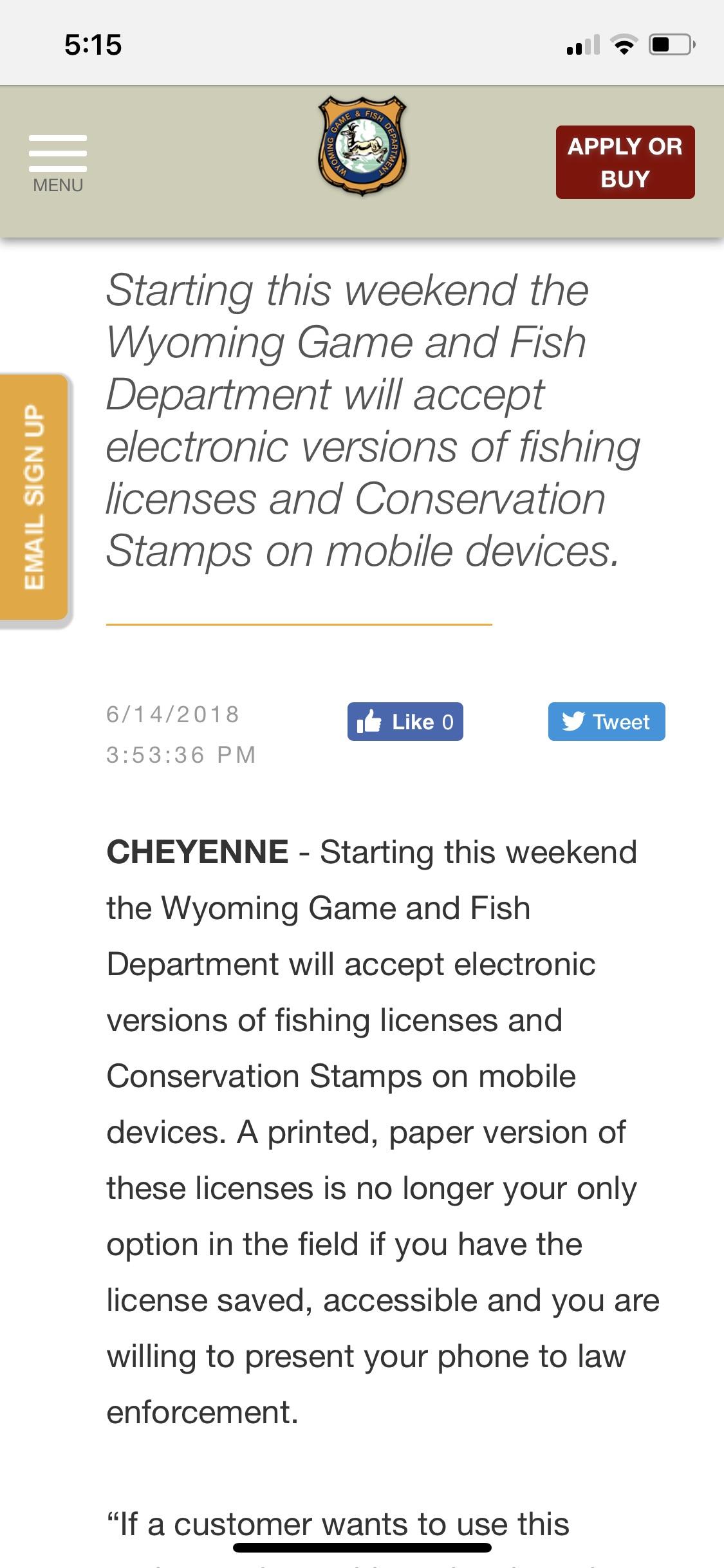 You can now carry a digital hunting/fishing license. r/wyoming