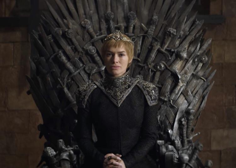 Here is a picture of Cersei sitting on the iron throne. Something