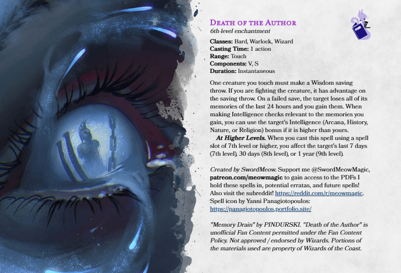 Death of the Author, a sixth level spell from Meow Magic