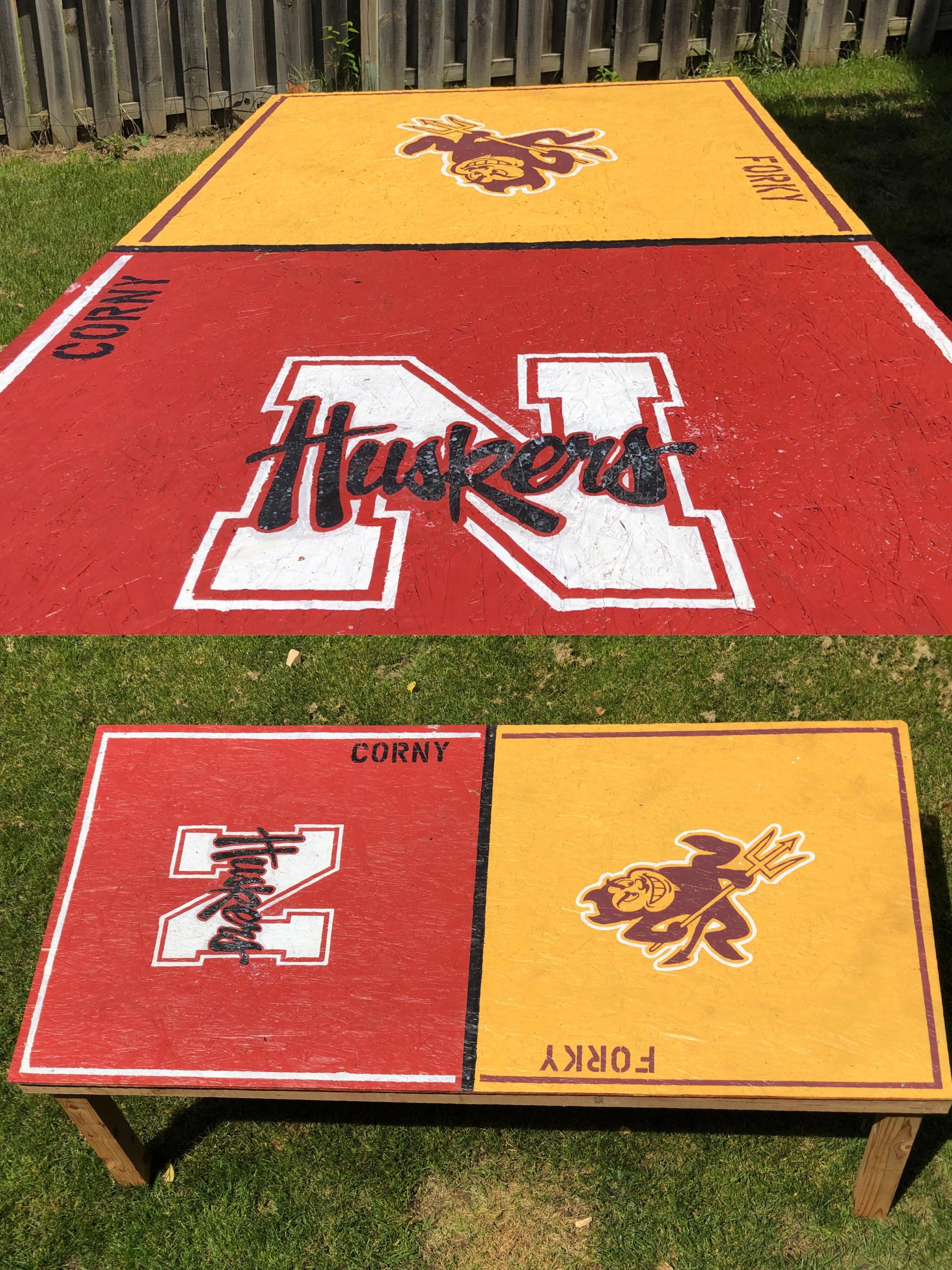 Finished DIY beer die/beer pong table for Nebraska/ASU home r