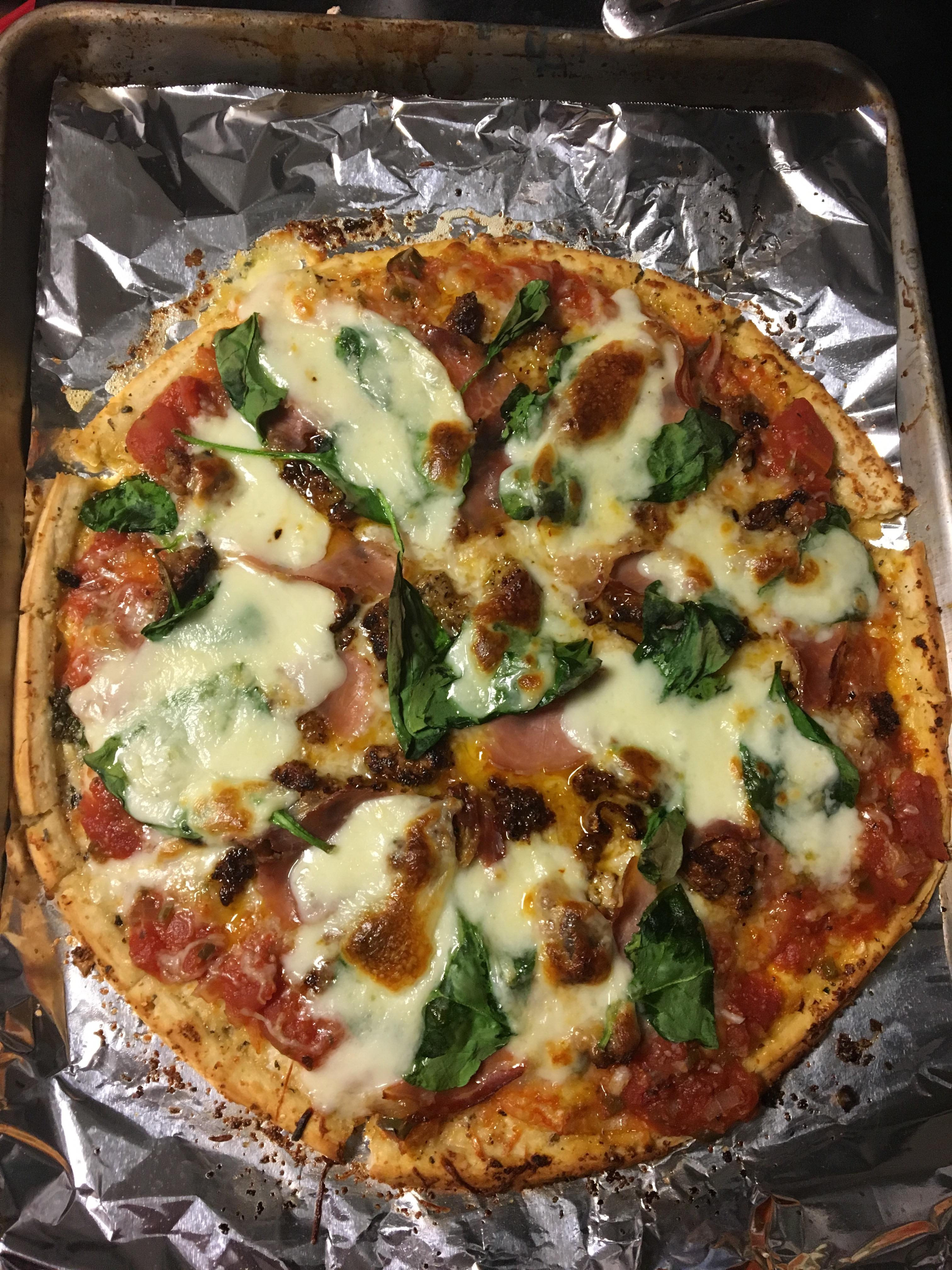 [homemade] prosciutto Italian sausage pizza with buffalo mozzarella and