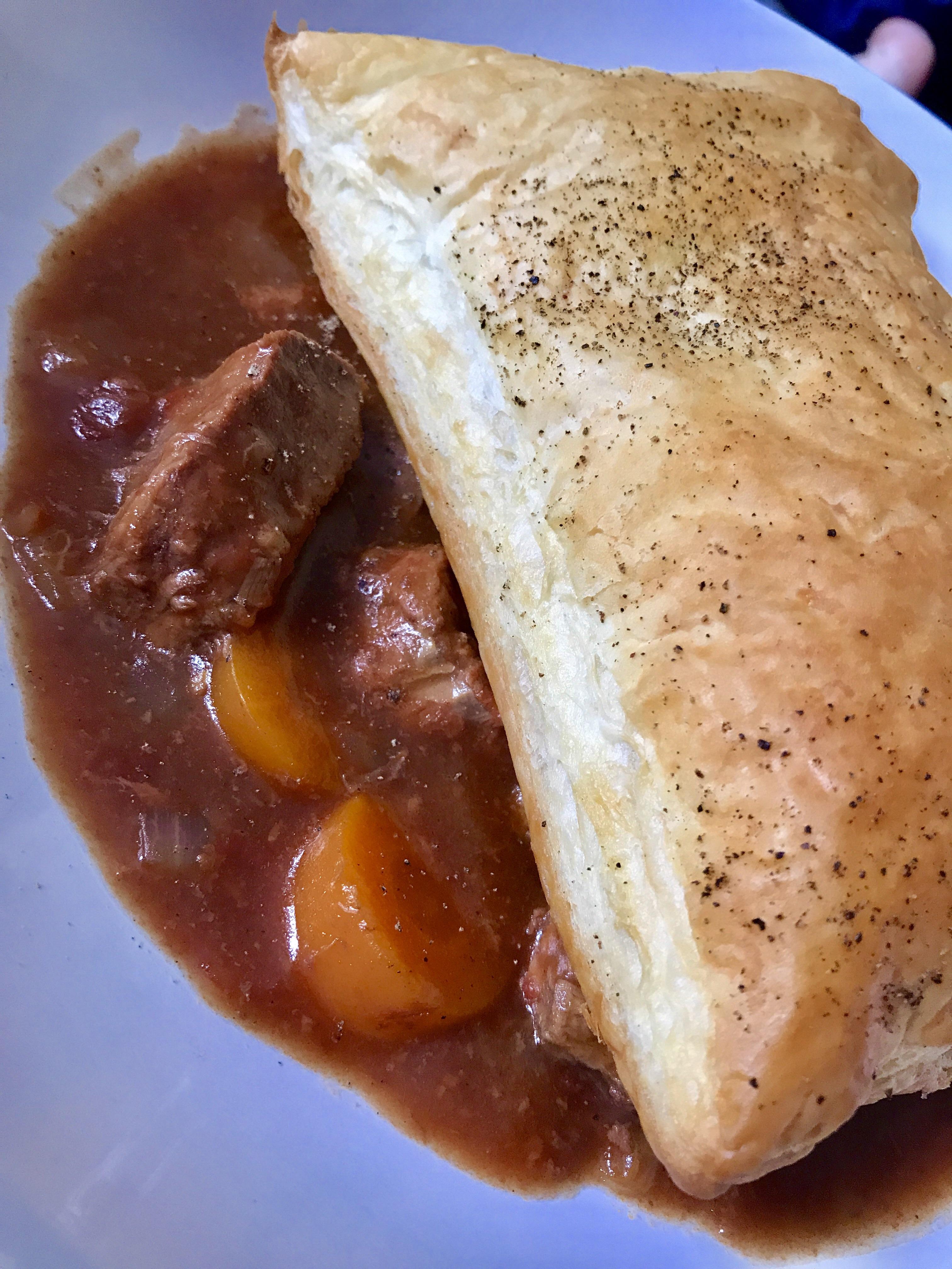 [homemade] Slow Cooked Beef & Ale Stew with Puff Pastry Topping r/food