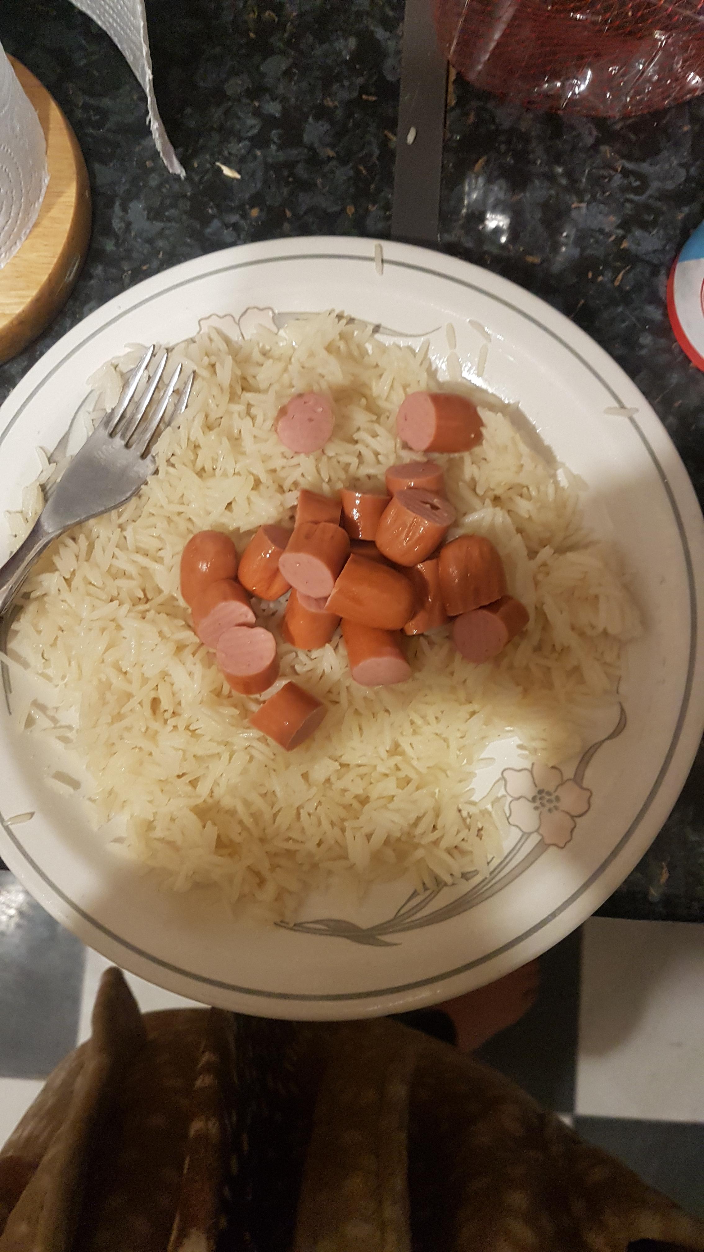 Hot dogs and rice. r/shittyfoodporn