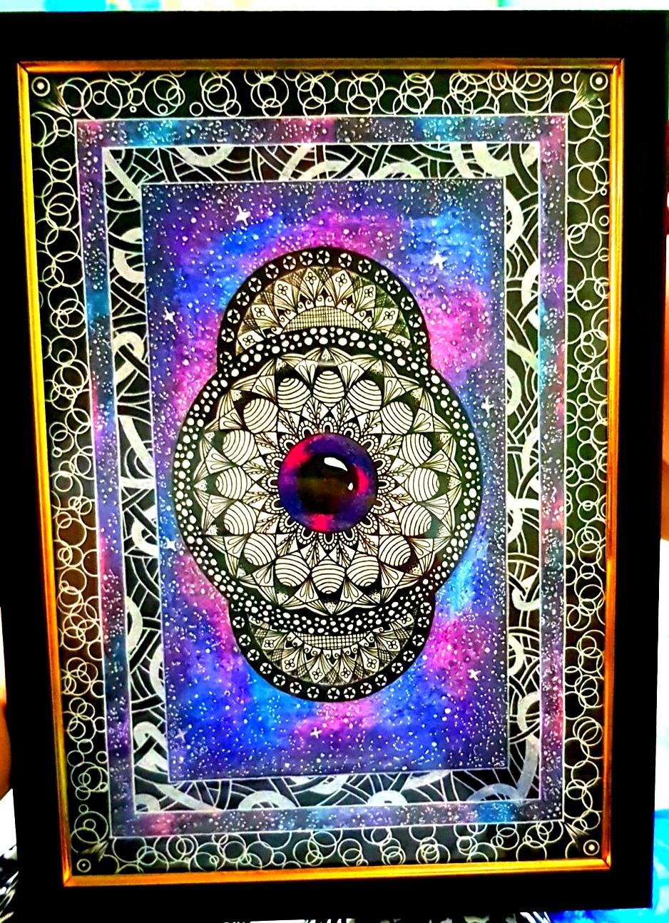 Galaxy Mandala with frame for sale. A4 size.Hand drawn,original design
