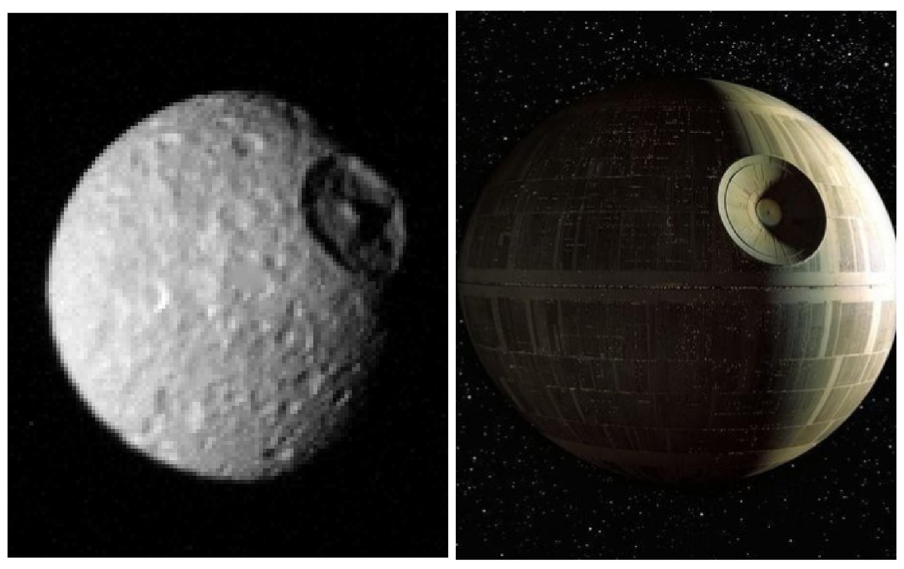 Mimas, a moon of Saturn resembles the Death Star. This is coincidental