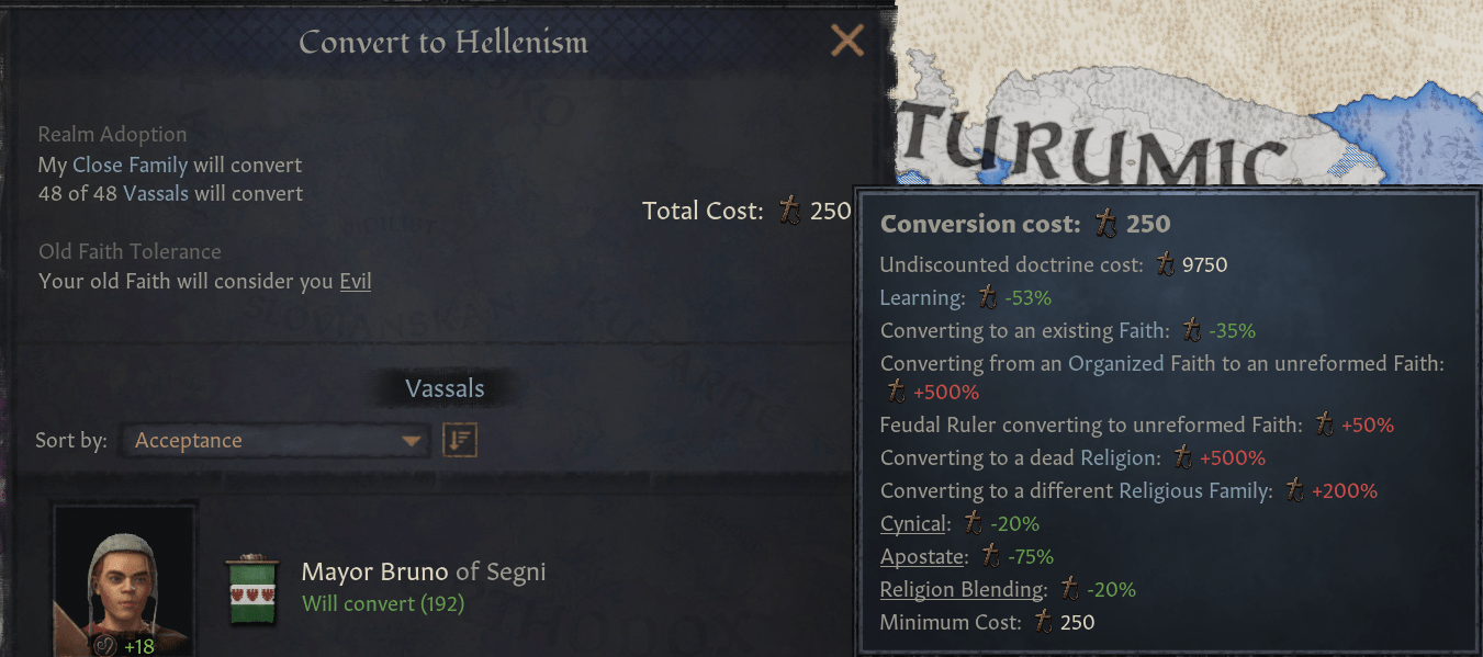 How is religion conversion cost calculated? Included below is a