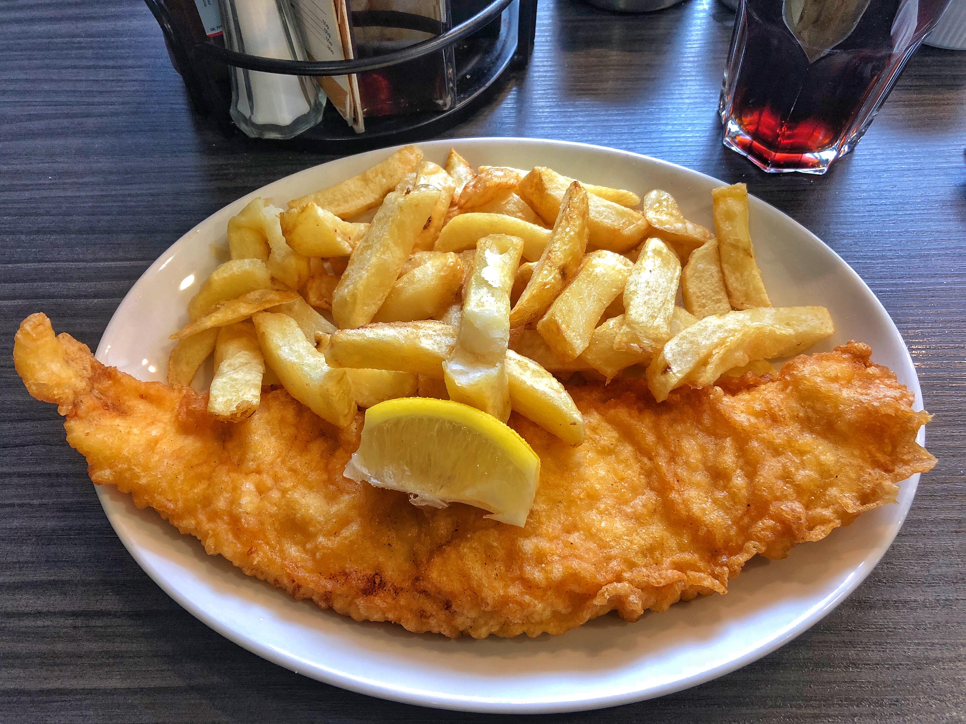 Fish and chips from The Allanwater Cafe in Bridge of Allan, Scotland