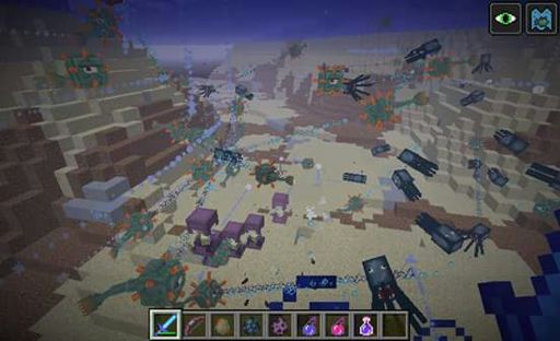 Shulkers vs Guardians, with squids added to get the guardians to fire their lasers, too bad they