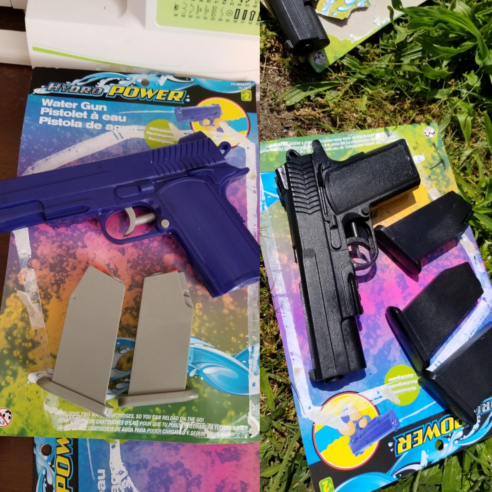 Making a set of pistols. Took a pair of water guns from the dollar