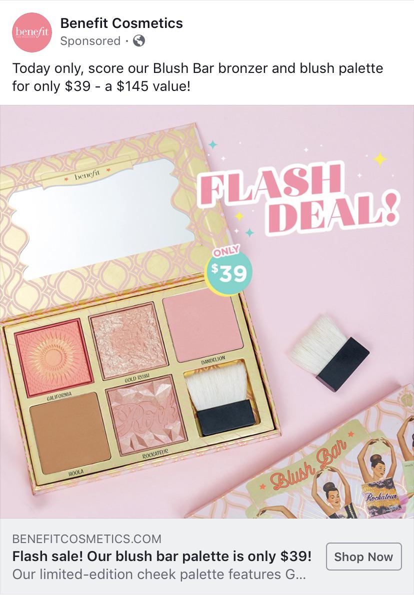 Benefit Blush Bar on 1 day sale for 39 + up to 60 off other select